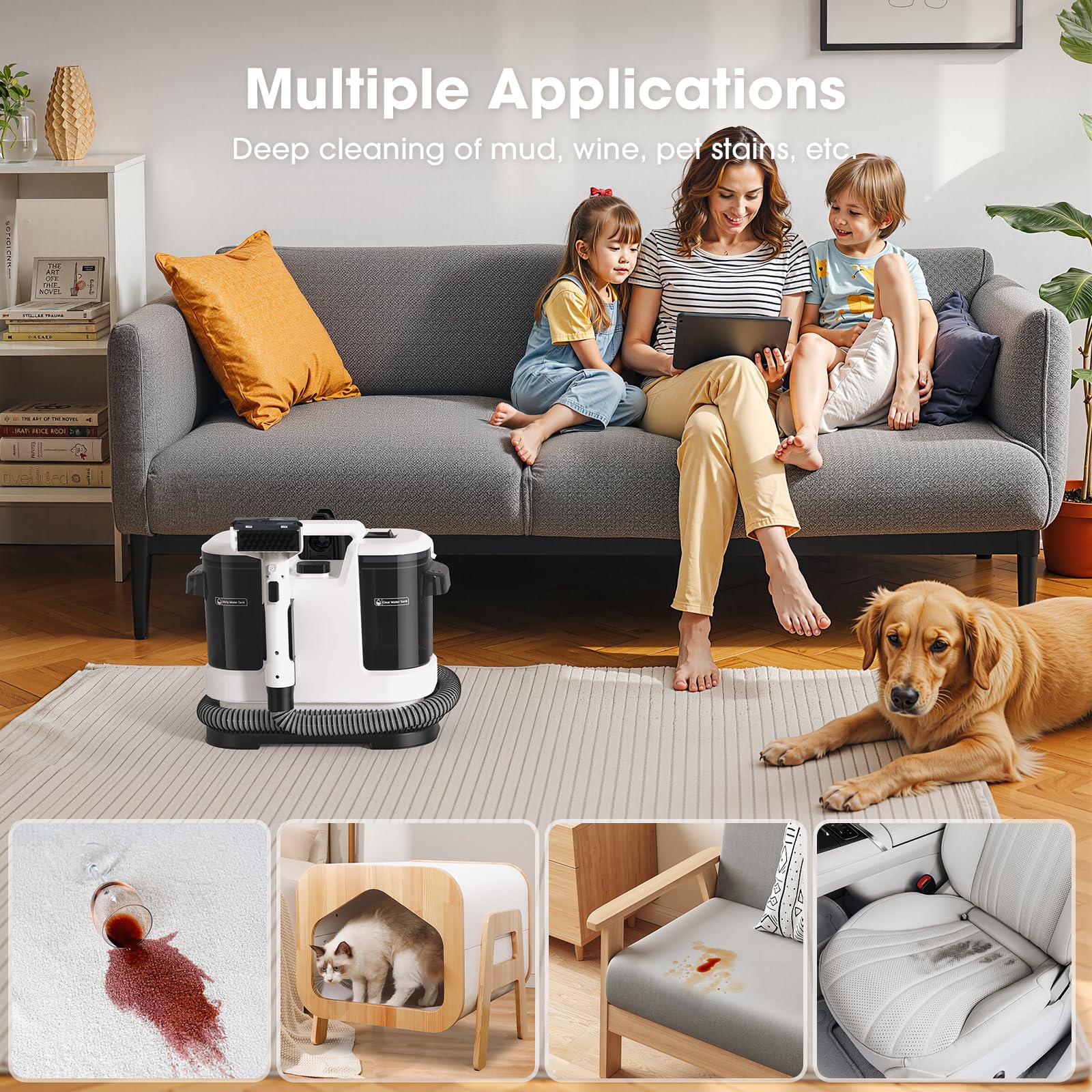 Lubluelu Portable Carpet Spot Upholstery Cleaner Machine - 3-in-1 System | 1.75L Clean Tank 6