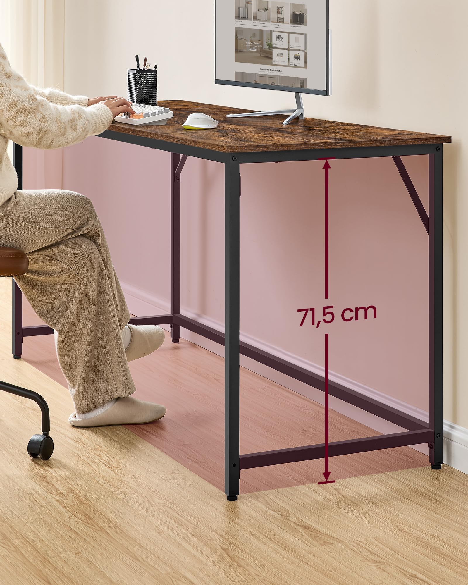 VASAGLE Computer Desk - 160 x 60 cm Workspace | Rustic Brown & Ink Black | Supports 50 kg 3