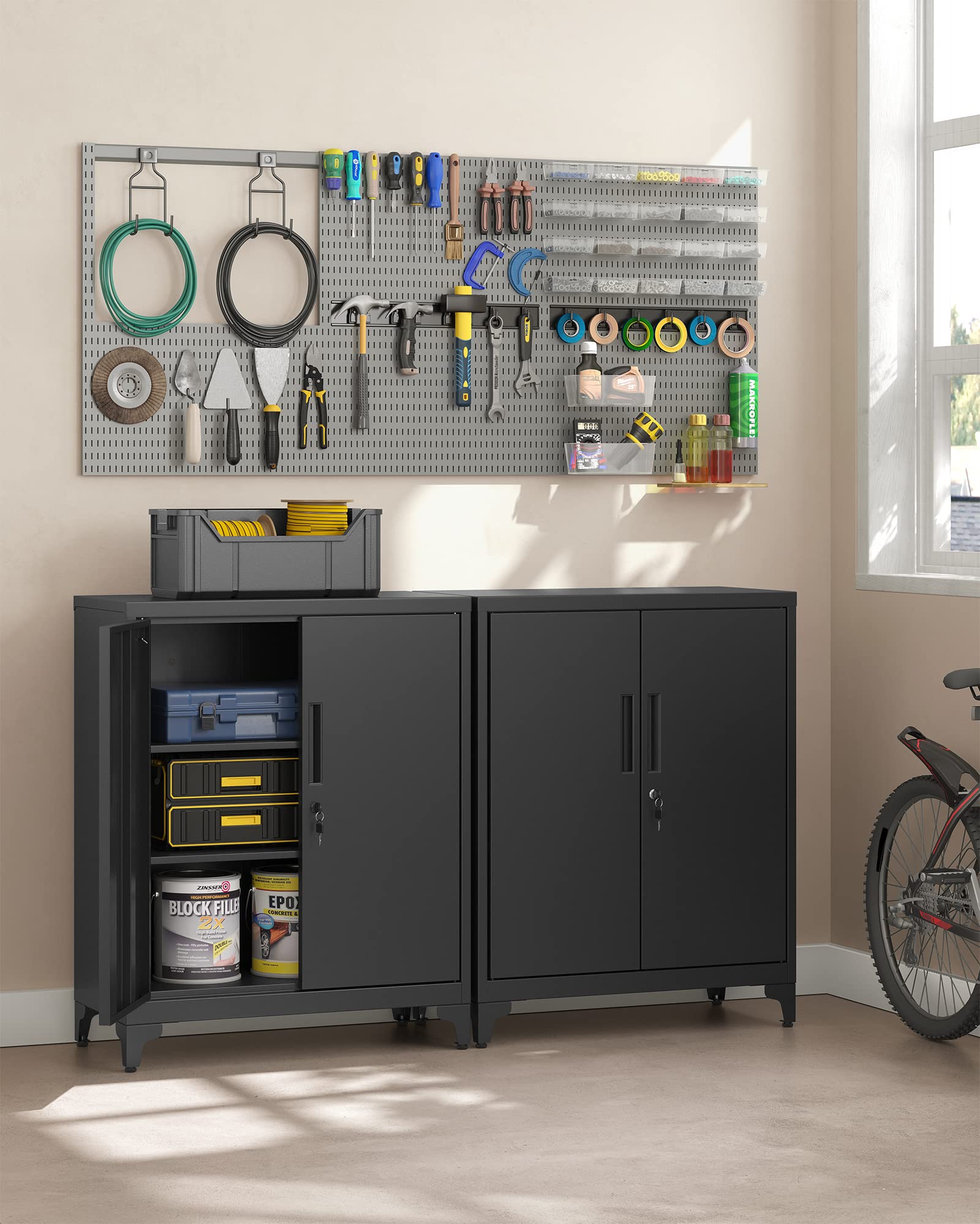 SONGMICS Multipurpose Steel Storage Cabinet - 2 Lockable Doors | 40x80x90 cm | Black