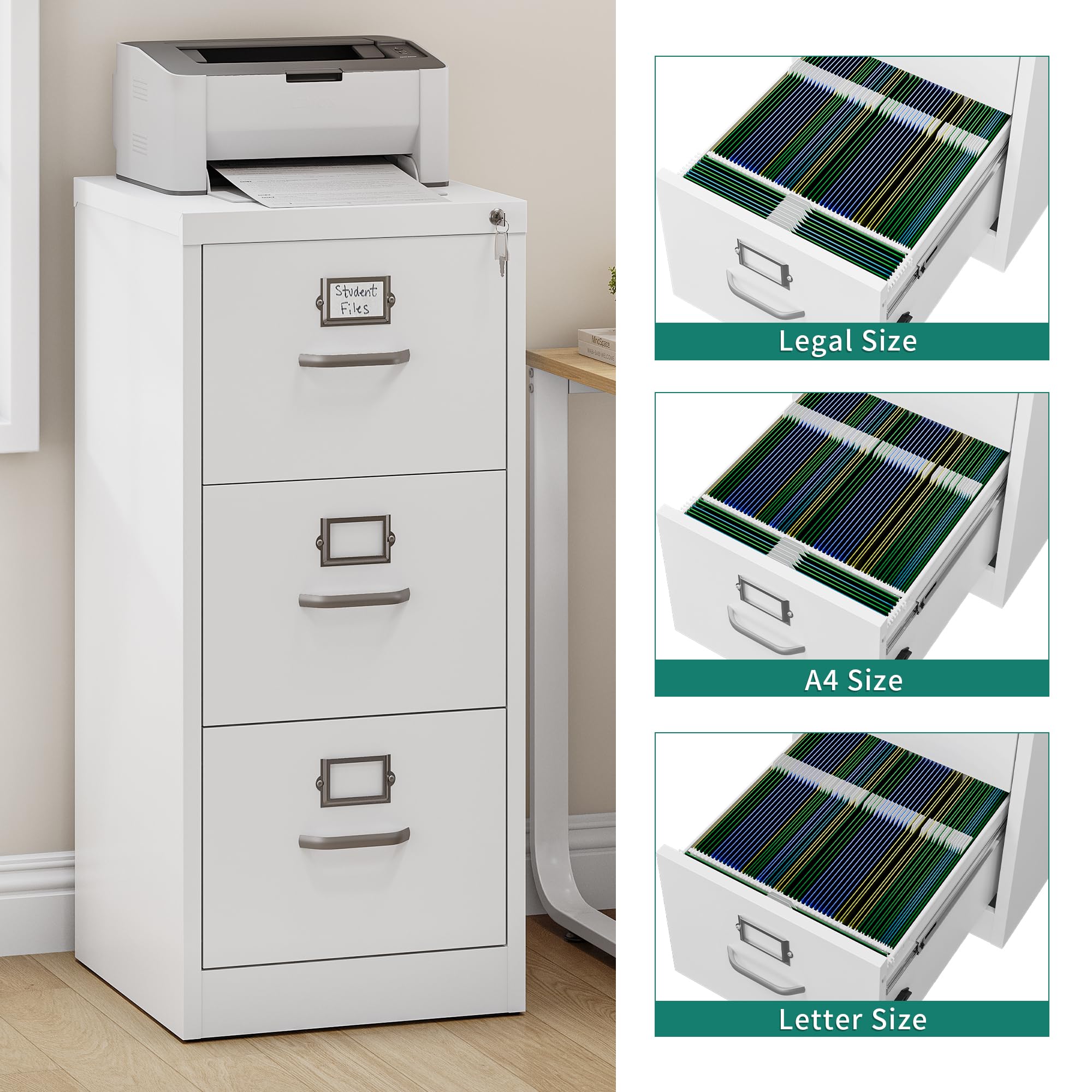 YITAHOME 3-Drawer Vertical File Cabinet - Lockable, Heavy-Duty Steel | 45.8 x 45 x 103cm 6