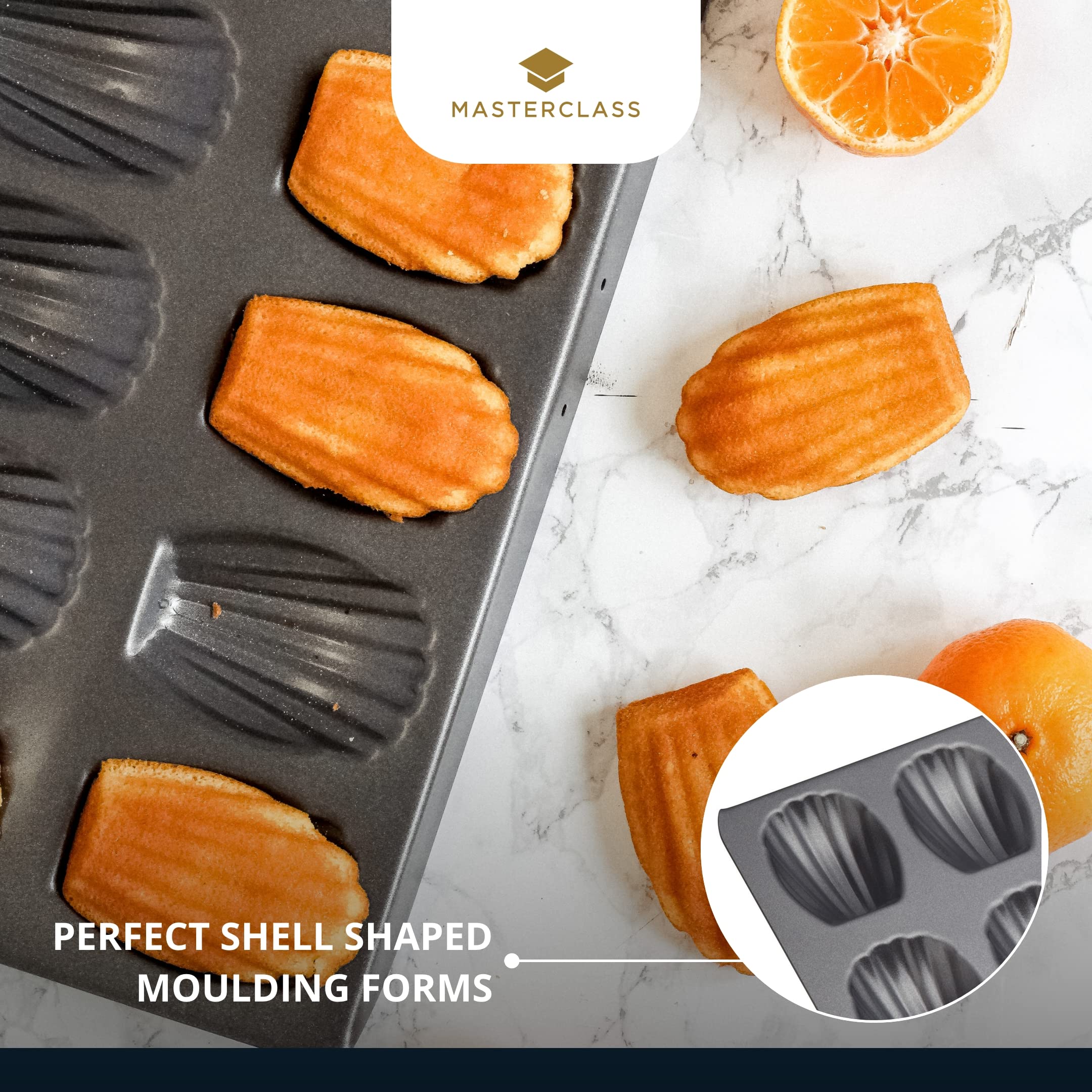 MasterClass Non-Stick Madeleine Tray - 12-Hole, Carbon Steel, Grey | Oven & Freezer Safe 6
