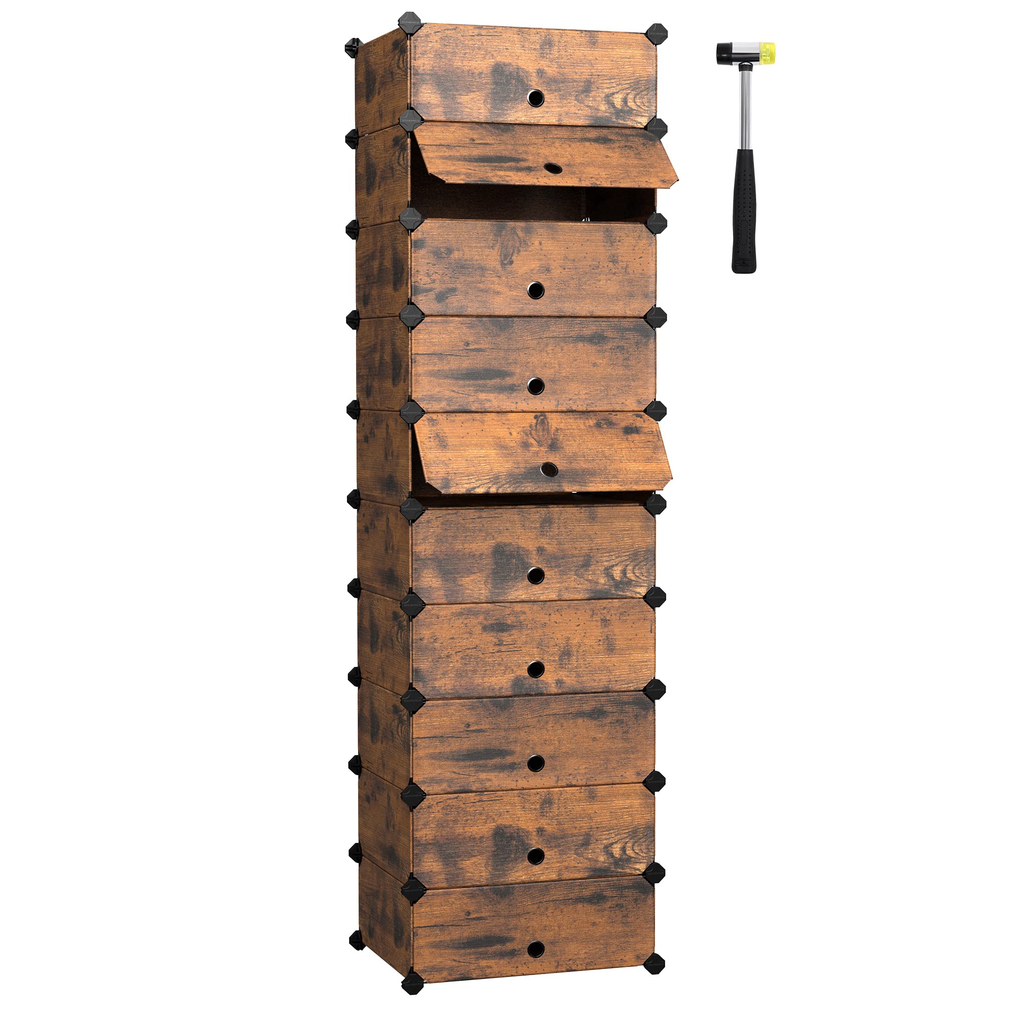 SONGMICS Interlocking Shoe Rack - Modular DIY Storage for 20-30 Pairs | 10 Slots | Rustic Brown 1