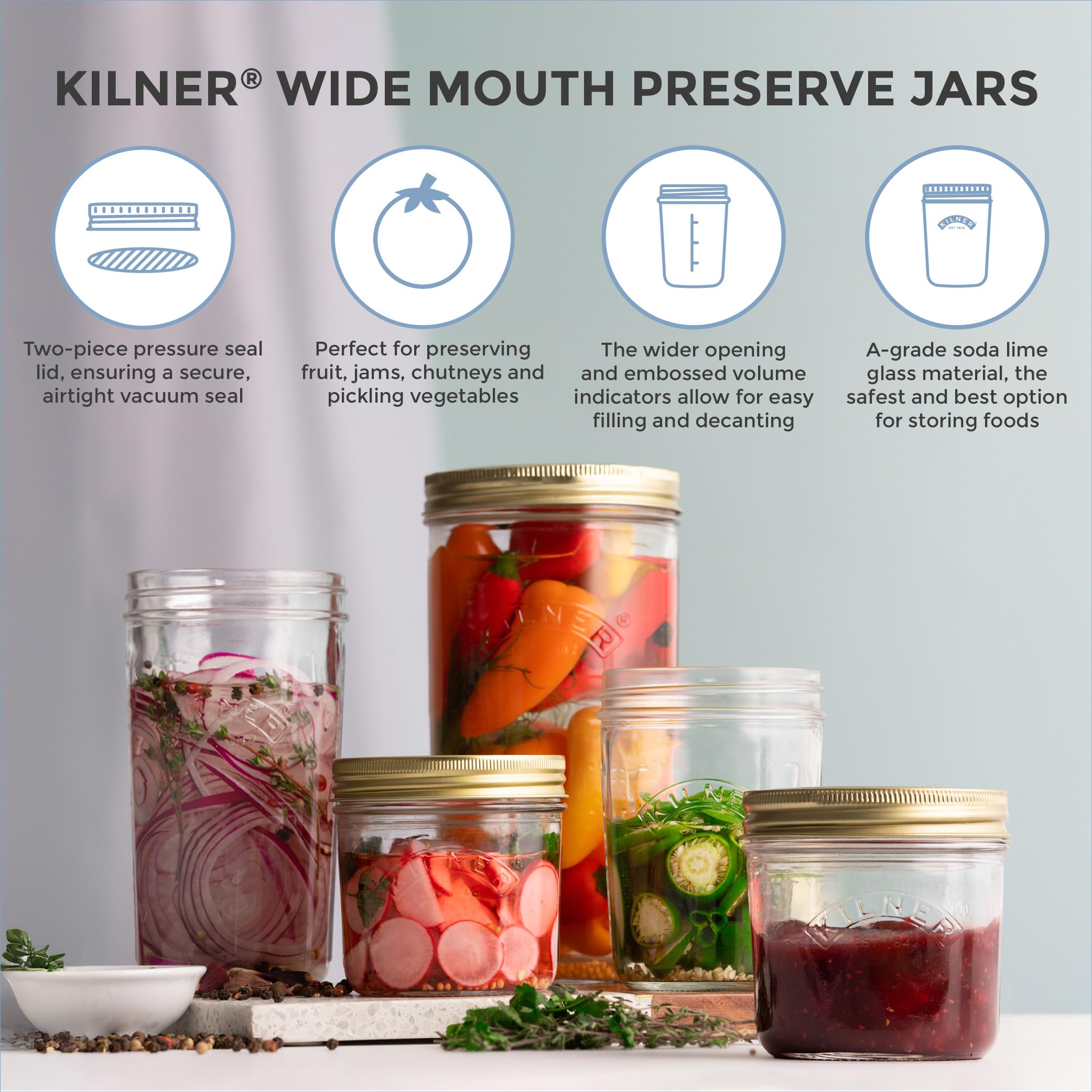 Kilner Wide Mouth Preserve Jar - 0.35L (350ml) Glass Storage Jar with Vacuum Seal 6