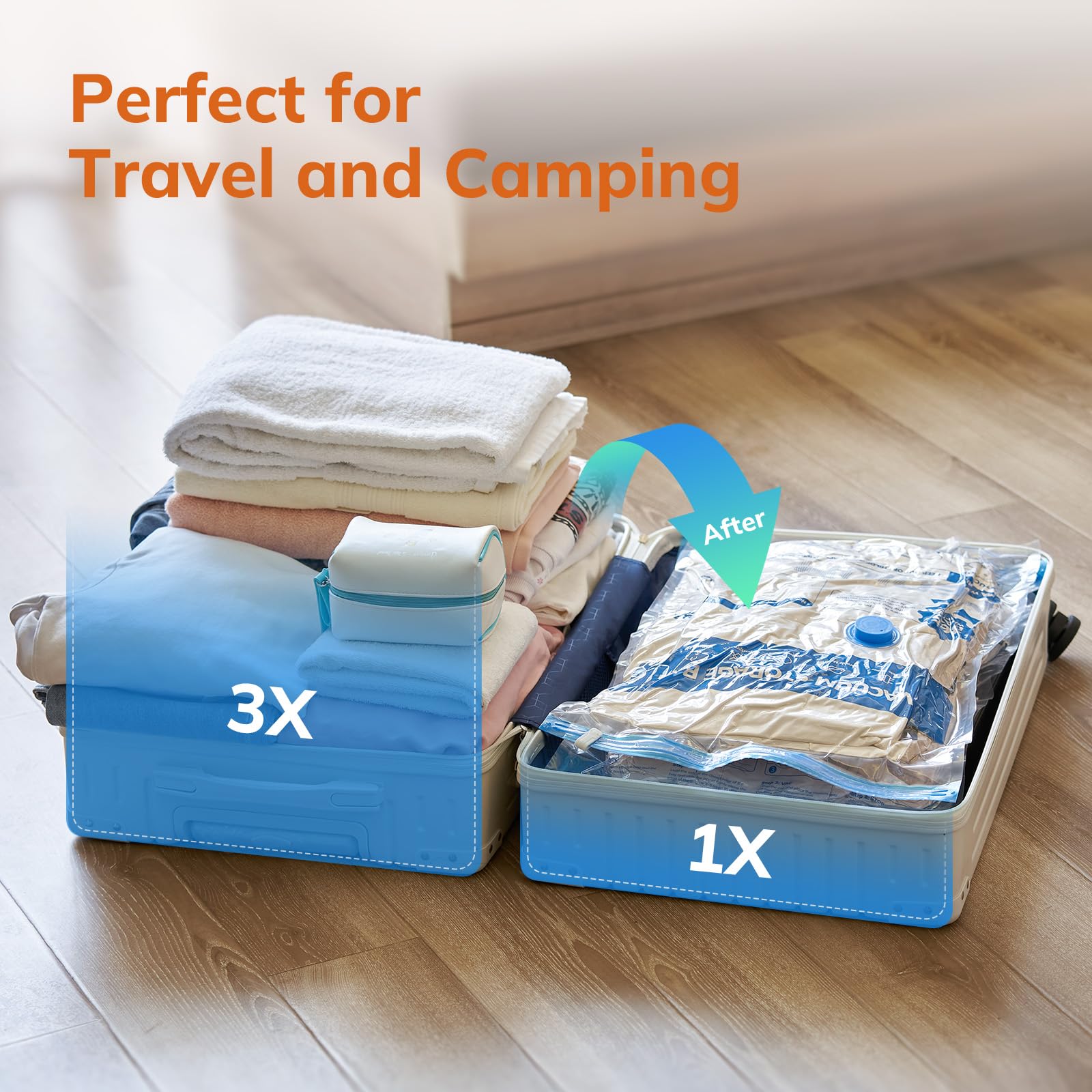 MONVANE Vacuum Compression Storage Bags - 12 Pack Reusable Space Saver for Travel & Home | PA+PE Blue 5