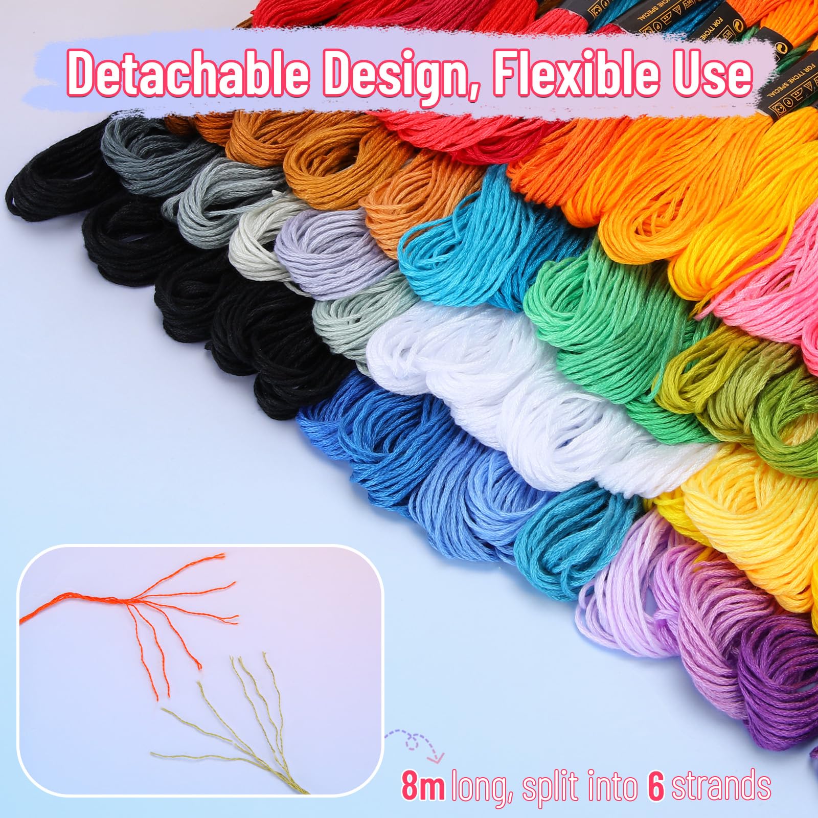 VynyQoo 60PCS Embroidery Floss Set - 52 Multicolor + Basic Black/White | Premium Polyester 8