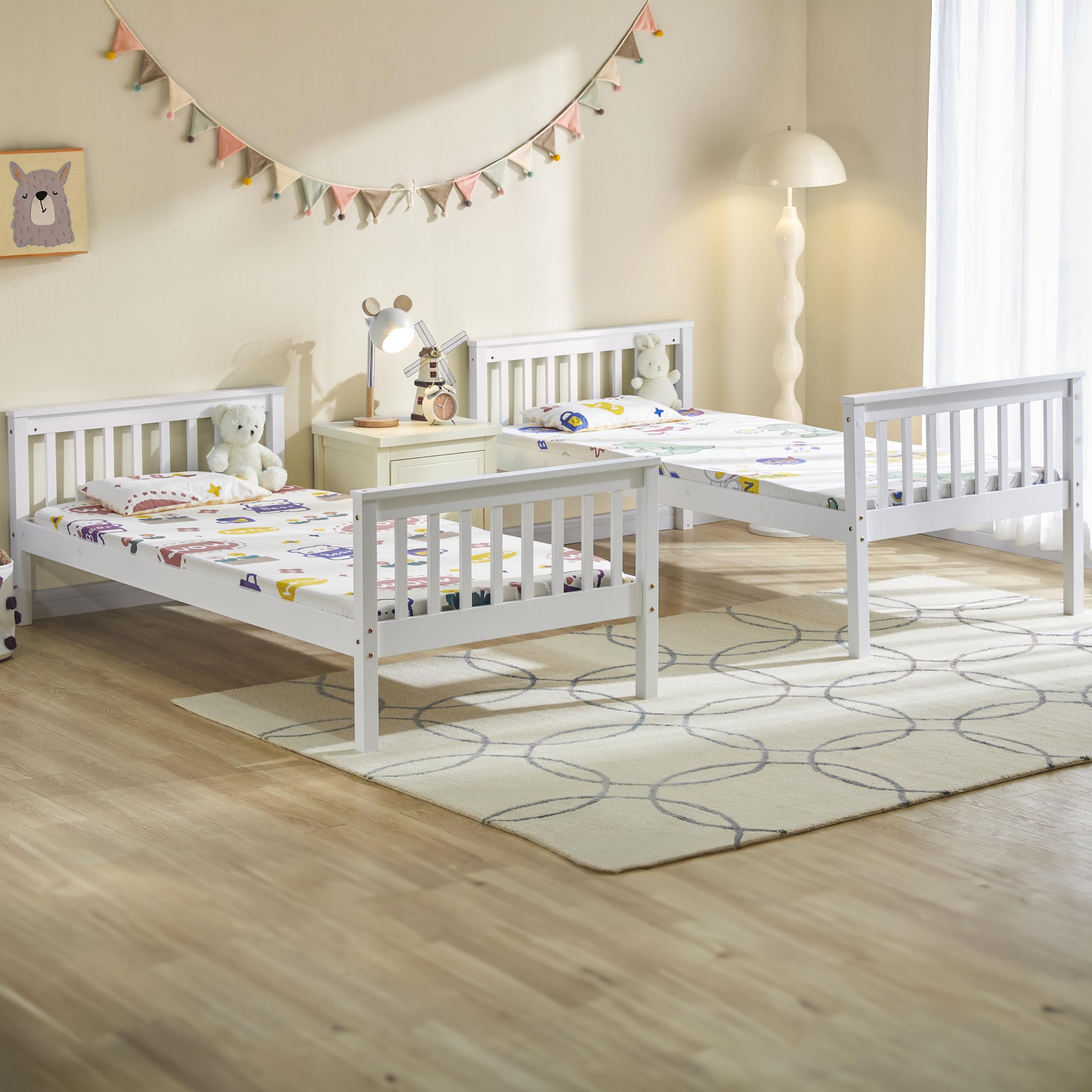 Vida Designs Milan Bunk Bed - Detachable Twin Sleeper, Solid Pine Wood, White Finish 4
