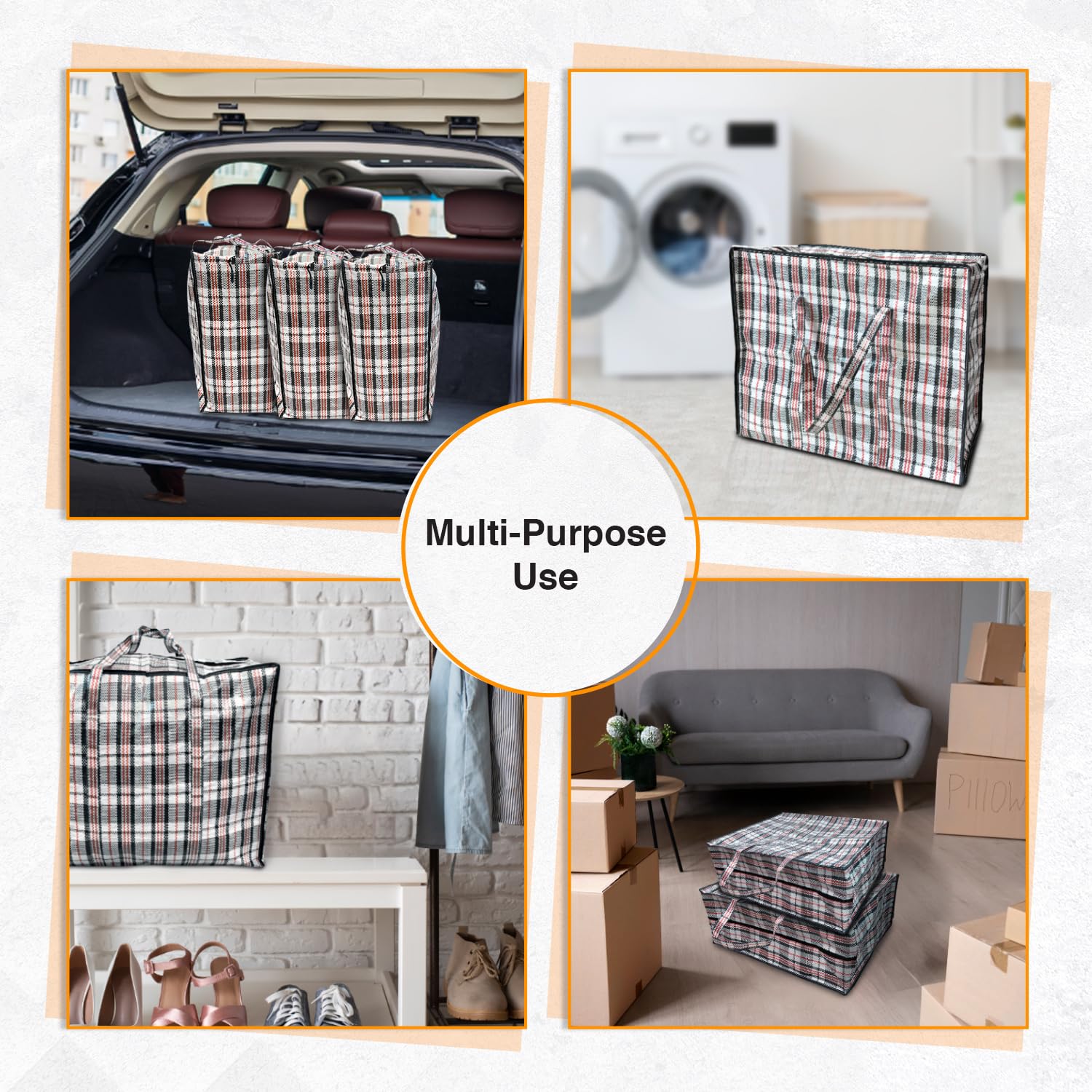 ANSIO Large Reusable Laundry Bags - Pack of 10 Storage Bags with Zips, 60L x 25W x 50H cm 6