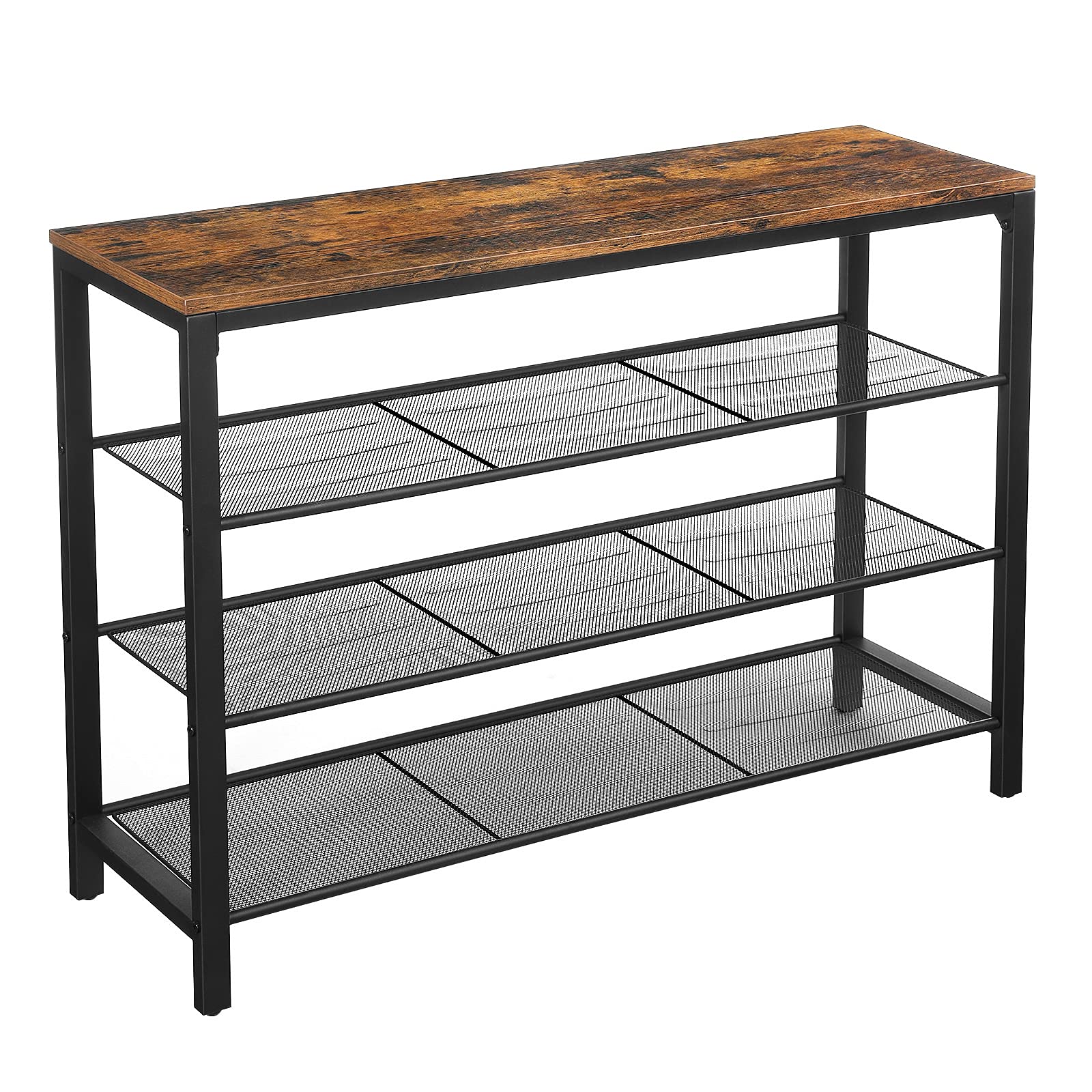 VASAGLE Shoe Rack - 4 Tier Metal Organizer | 100 x 30 x 72 cm | Rustic Brown + Black 1
