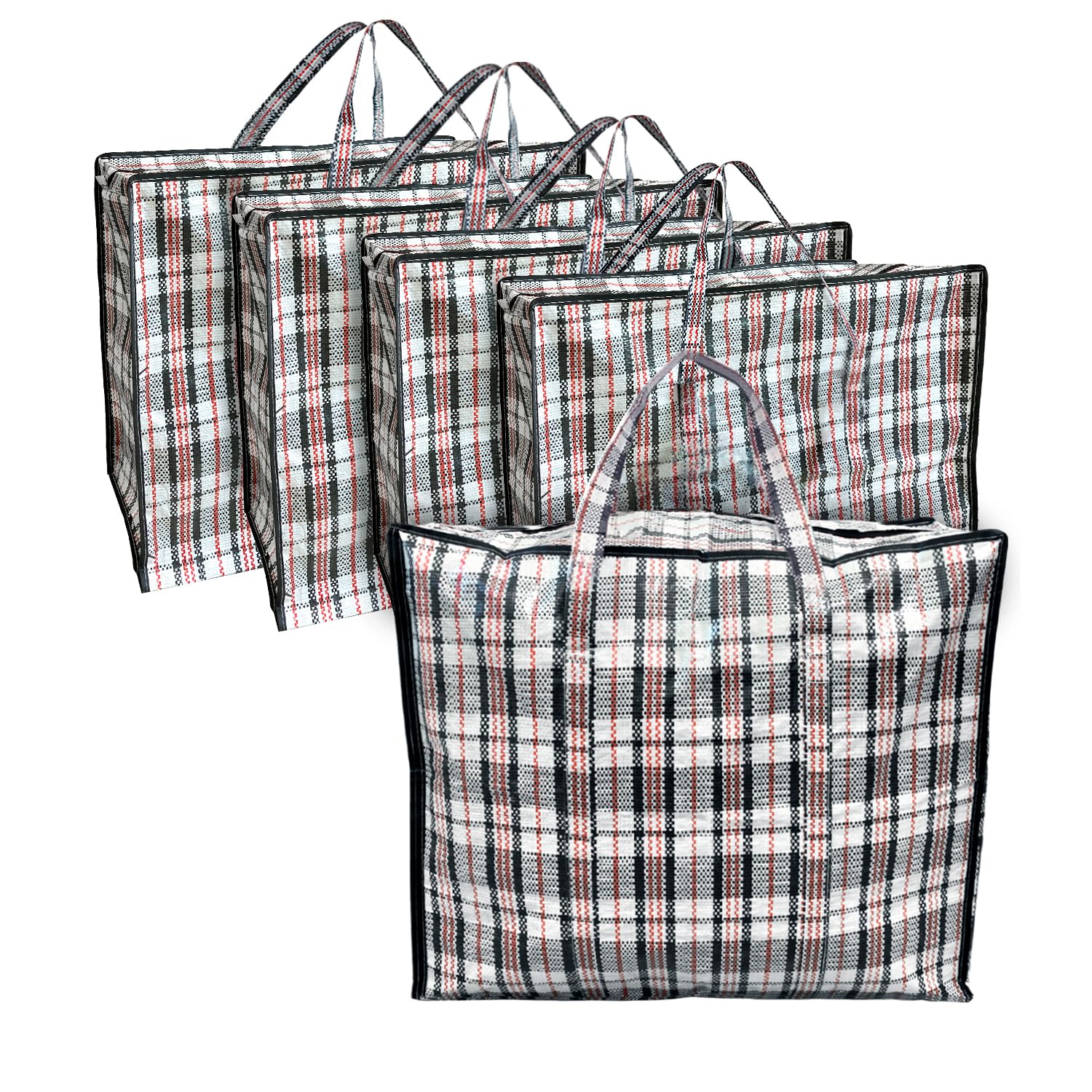ANSIO Large Reusable Laundry Bags - Pack of 5 Storage Bags with Zips for Clothing & Moving House (60L x 25W x 50H cm)