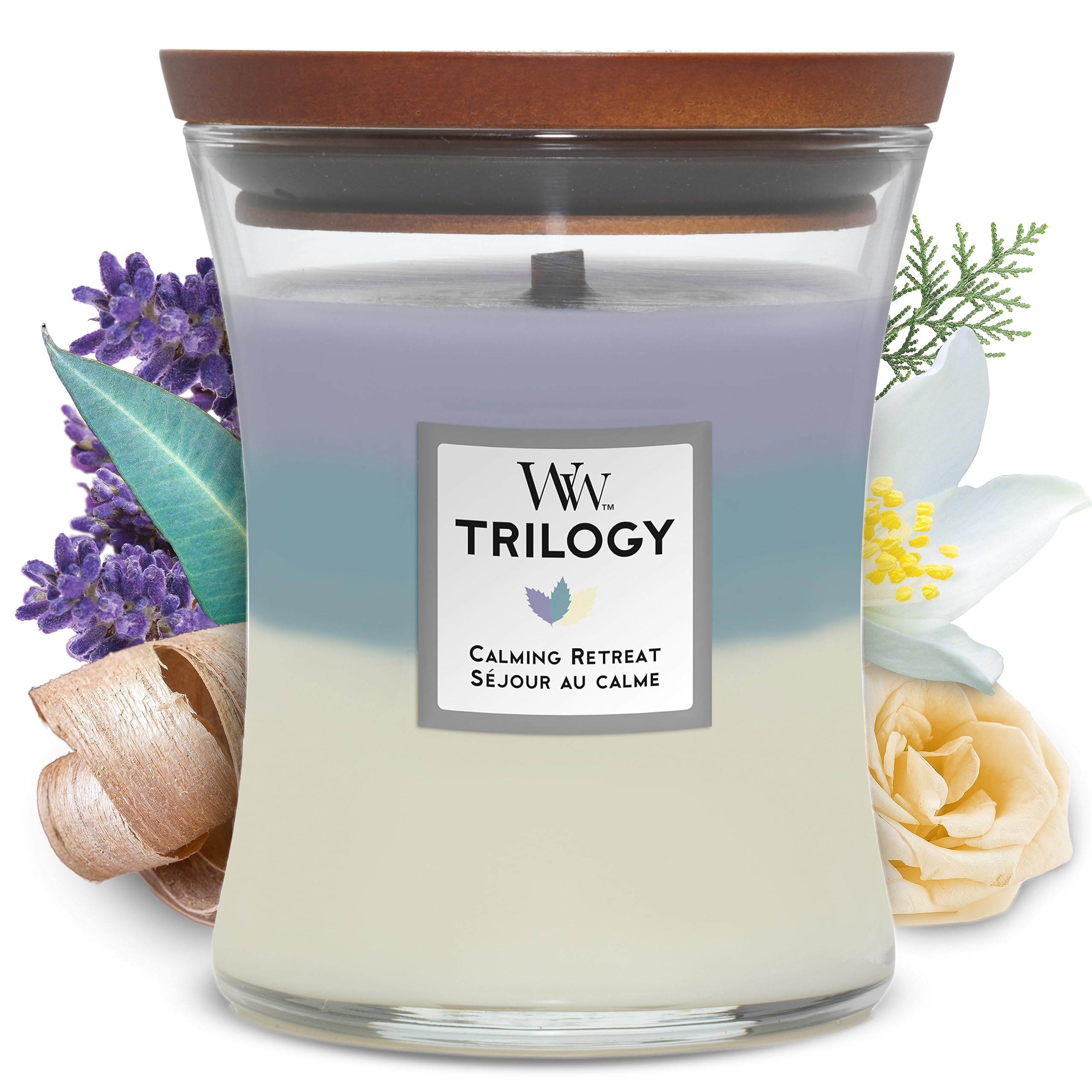 WoodWick Medium Hourglass Trilogy Scented Candle - Calming Retreat | Crackling Wooden Wick