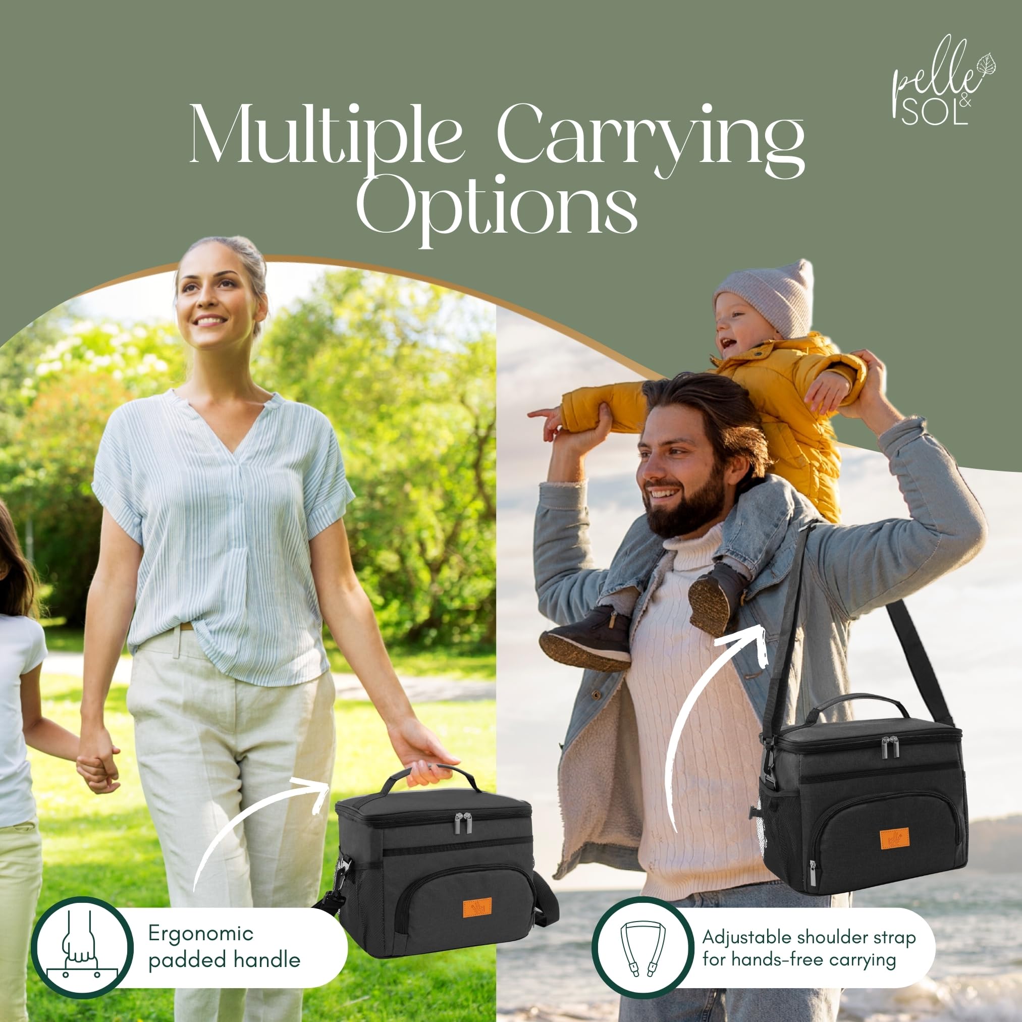 Pelle & Sol 15L Insulated Lunch Bag - Cooler Tote with Strap | Oxford Fabric | Black 6