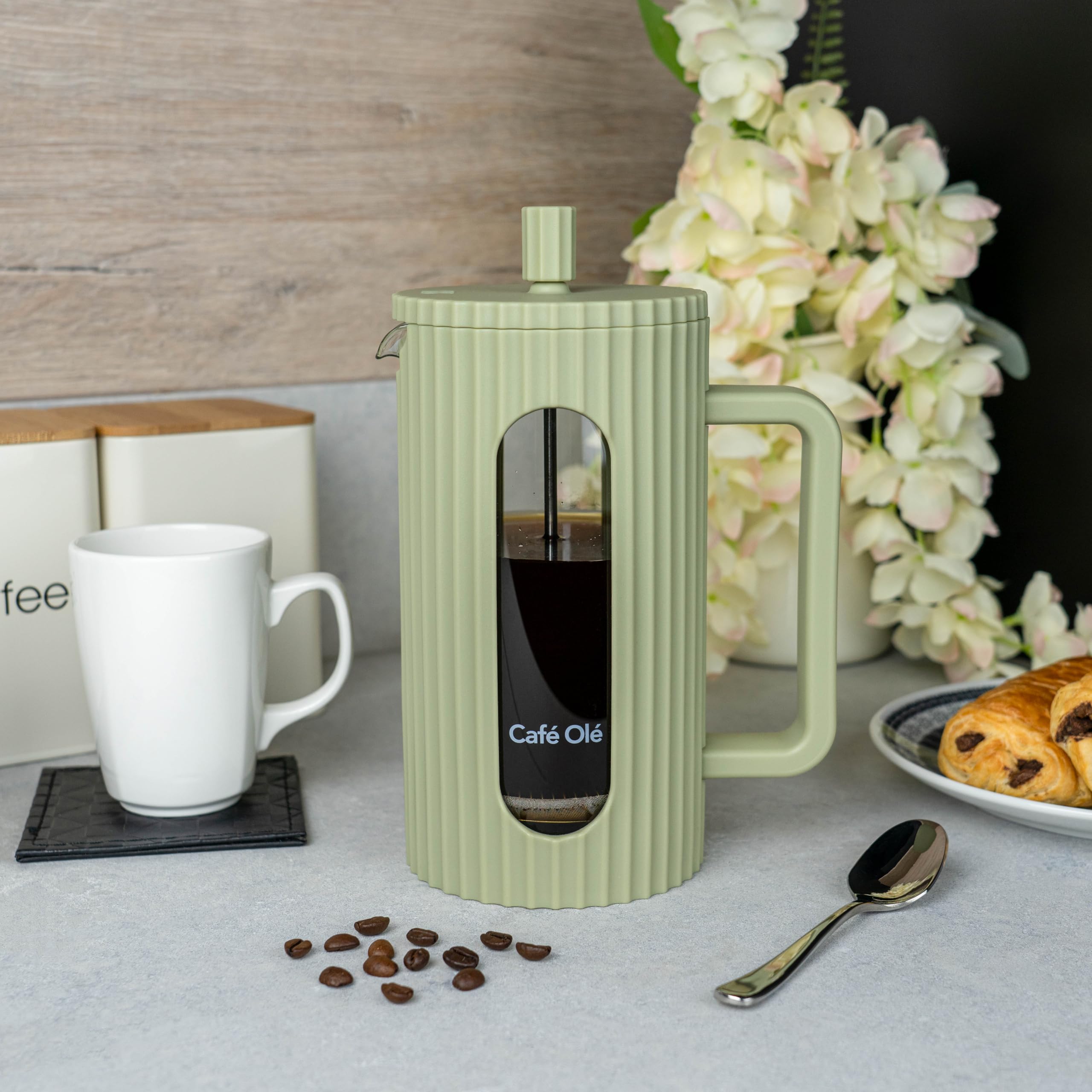 Café Olé Ciao Cafetière - 350ml Stainless Steel French Press | Green | Cool Touch Handle 2