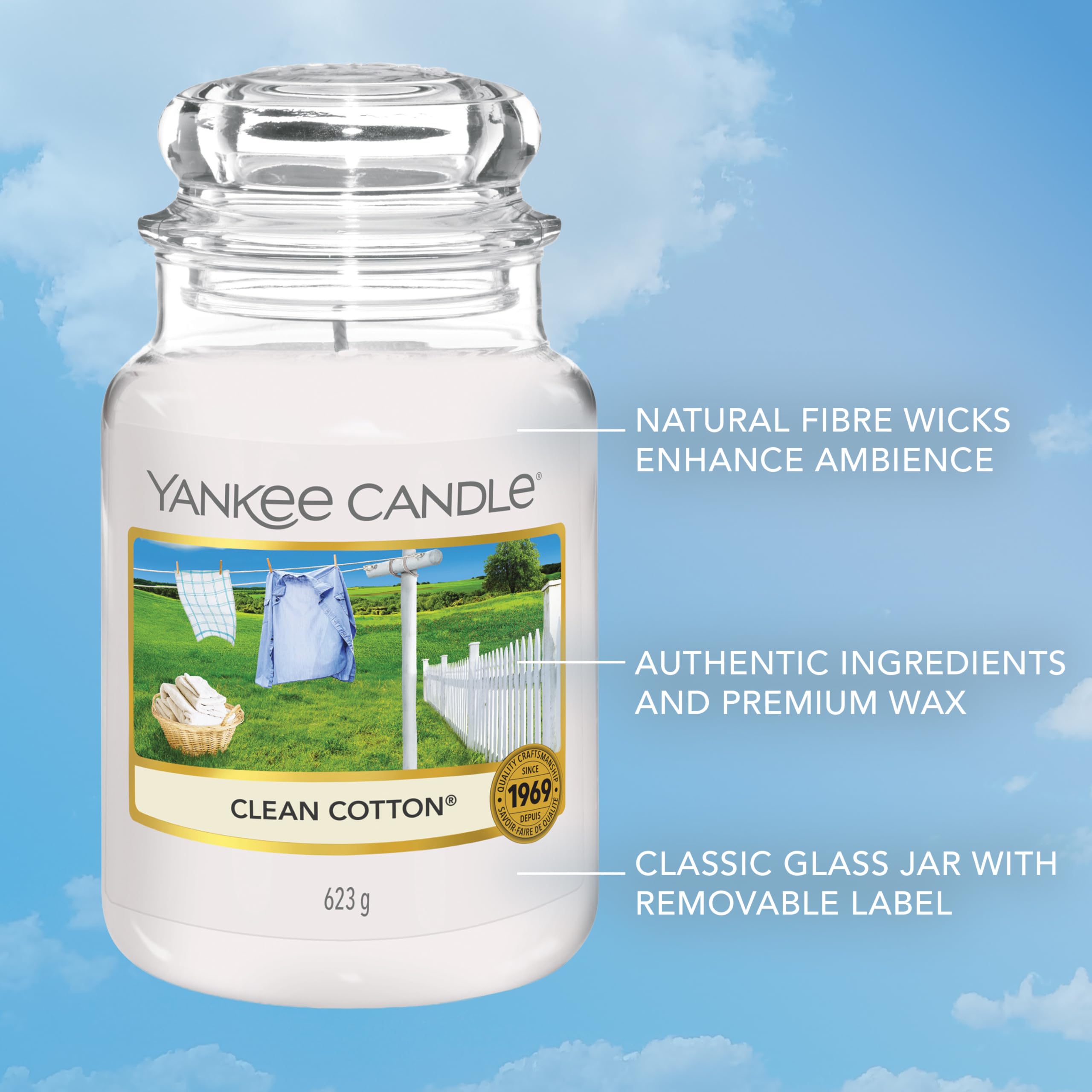 Yankee Candle Clean Cotton Large Jar Scented Candle | Up to 150 Hours Burn Time | 623g 5