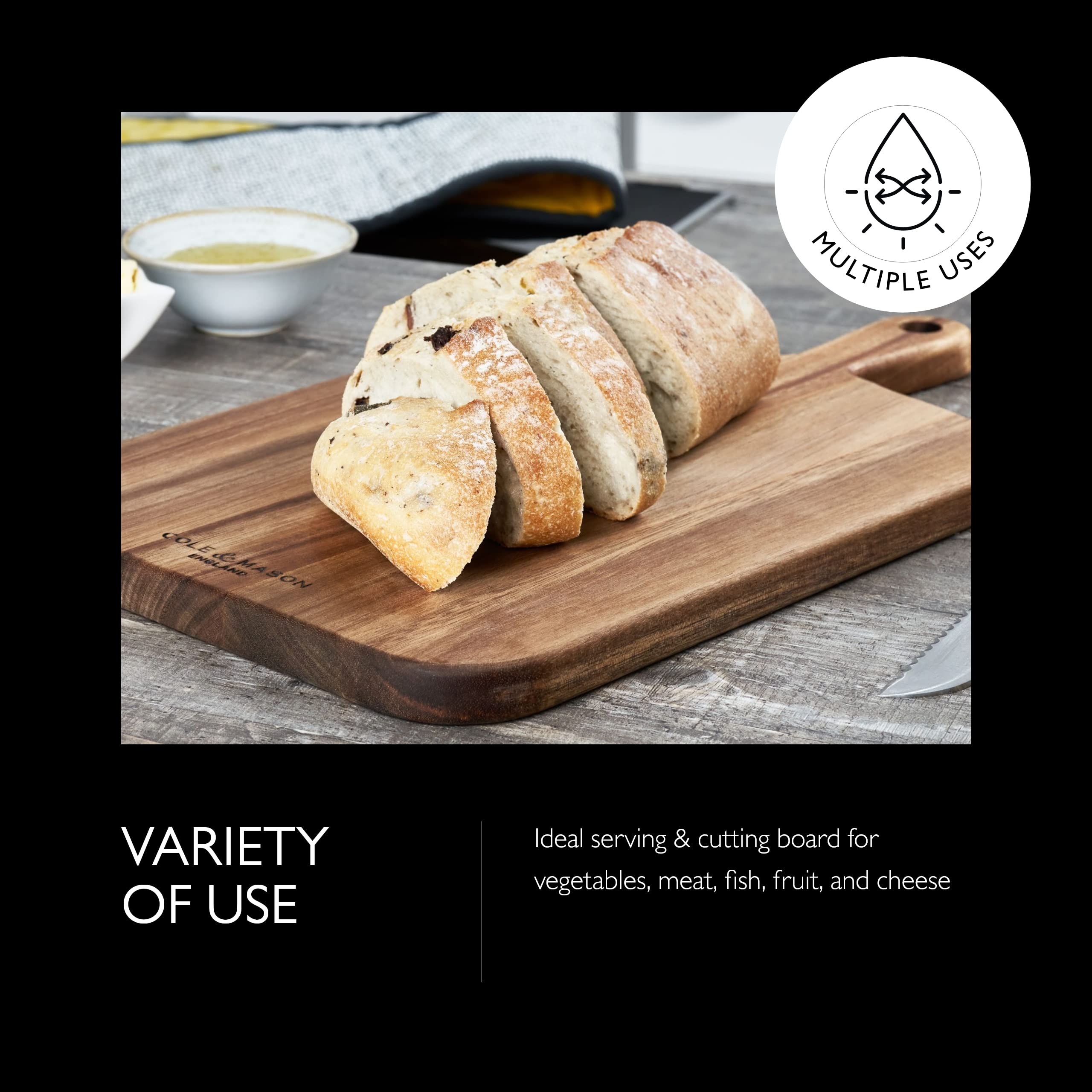 Cole & Mason Barkway Medium Acacia Wood Chopping Board with Handle | 460mm x 270mm | Double Sided 2