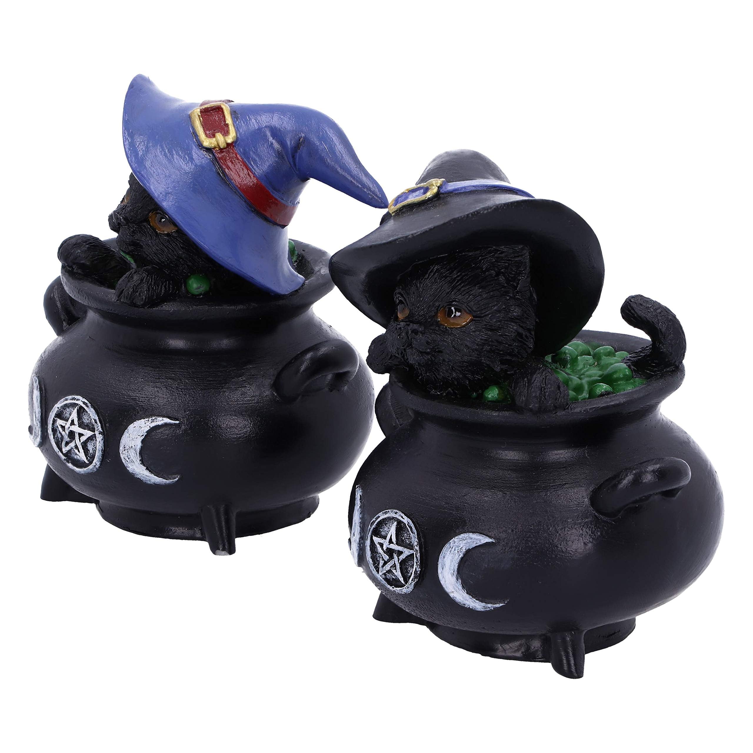 Nemesis Now Hubble and Bubble Witches Familiar Black Cat and Cauldron Figurines, 8cm 2