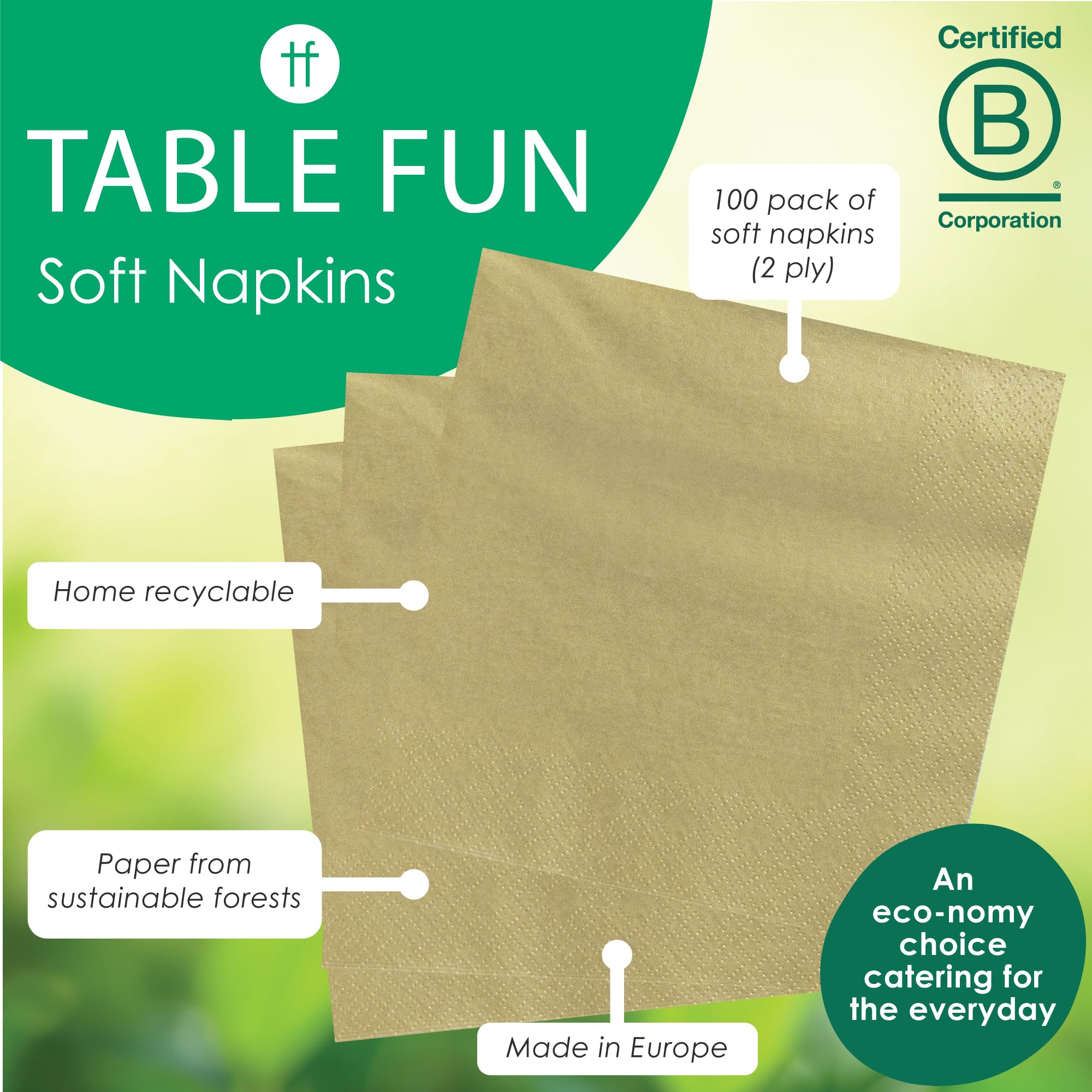 Talking Tables Soft Gold Paper Napkins - 100 Pack, 2ply, 33cm Unfolded | Quilted Diamond Pattern 2