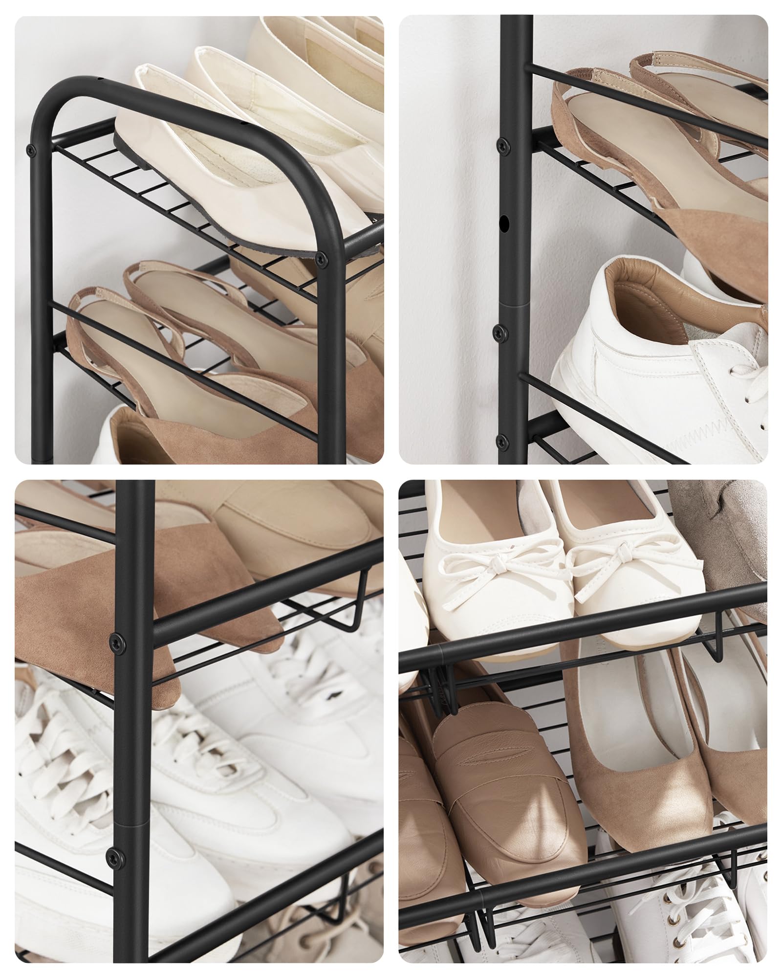 SONGMICS 4 Tier Stackable Shoe Rack - Metal Frame, Holds Up to 16 Pairs | Black 9