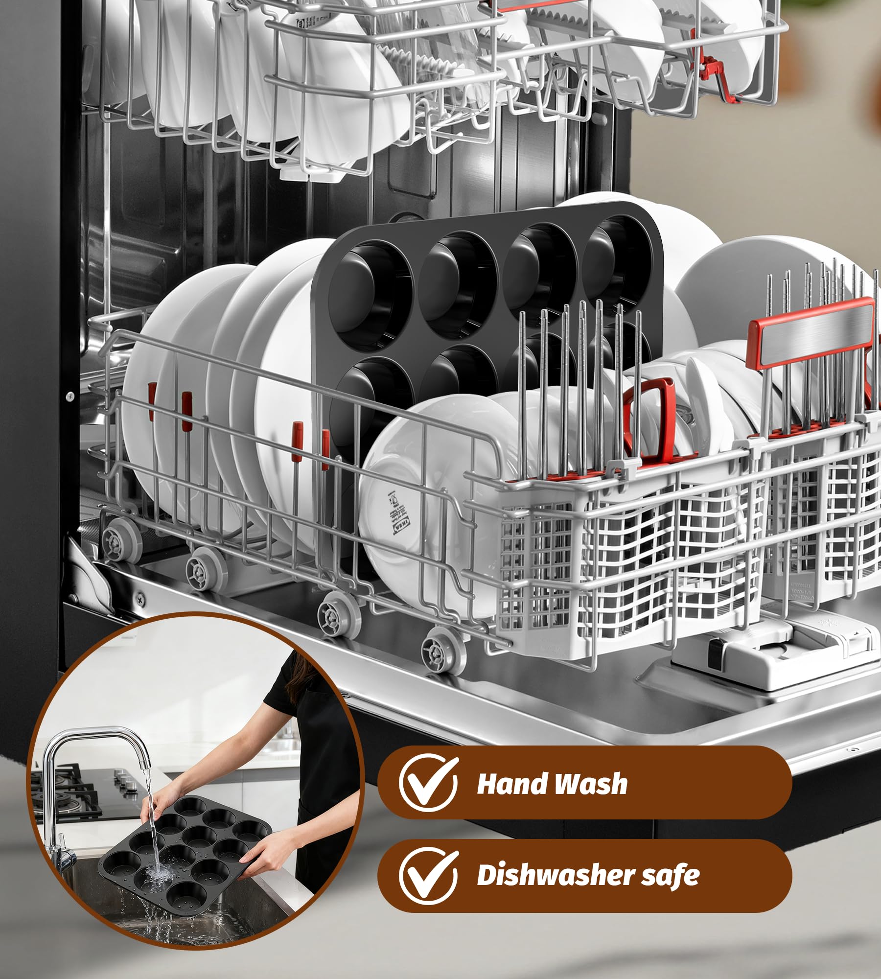Ankway 12 Cup Muffin Tray - Metal Frame Stability, BPA Free Silicone, Non-Stick | Black 7