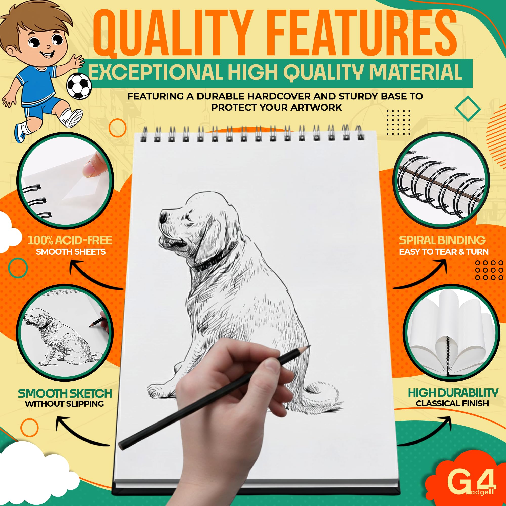 G4GADGET Sketchbook - 2 Pack A3 Drawing Pad | 170 GSM Thick Paper | Wiro Bound 4