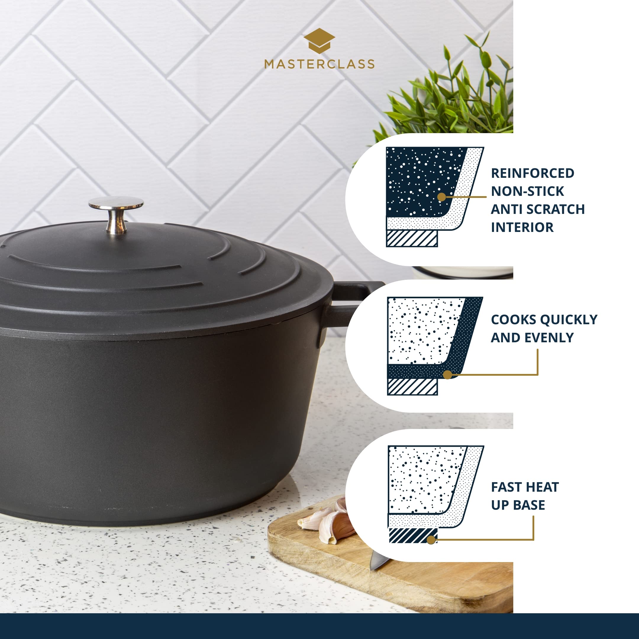 MasterClass Cast Aluminium Casserole Dish with Lid - 5L/28 cm, Lightweight, Induction Safe, Black 4