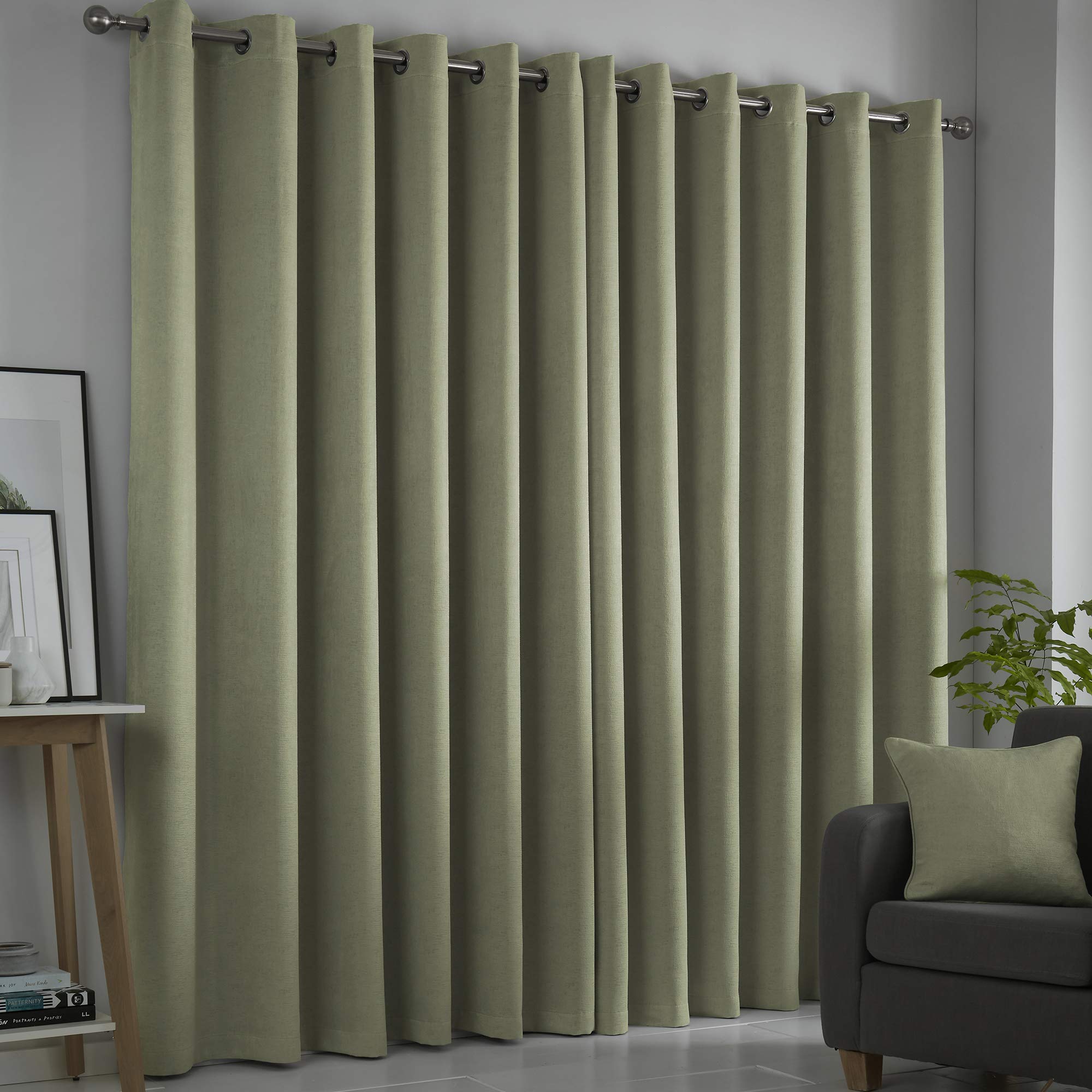Fusion Green Dim-Out Eyelet Curtains - W46 x L90 (2 Panels) | Thermal Insulated | 100% Polyester 2