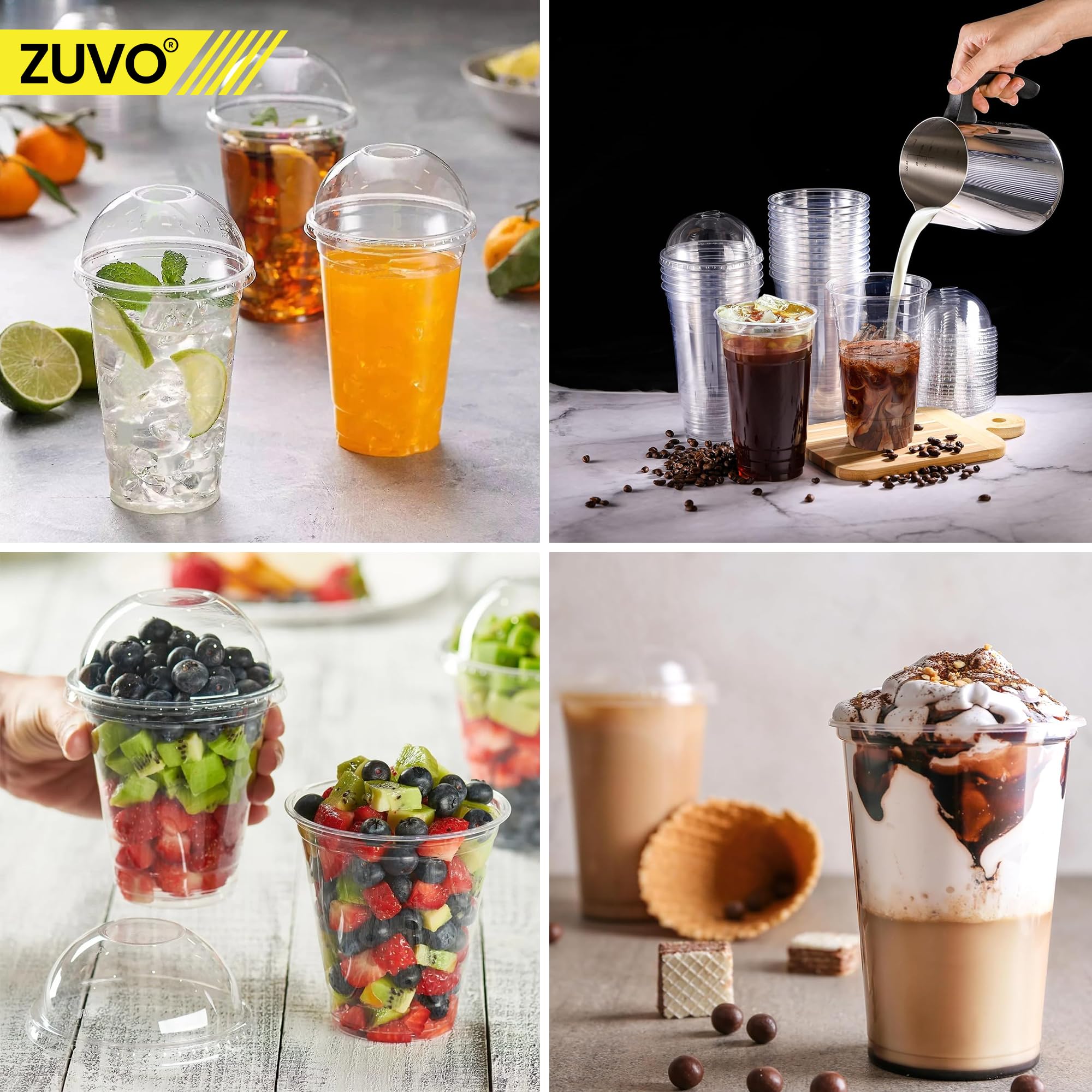 Zuvo Plastic Smoothie Cups with Dome Lids - 12 OZ (Pack of 50) - Leak Proof 5