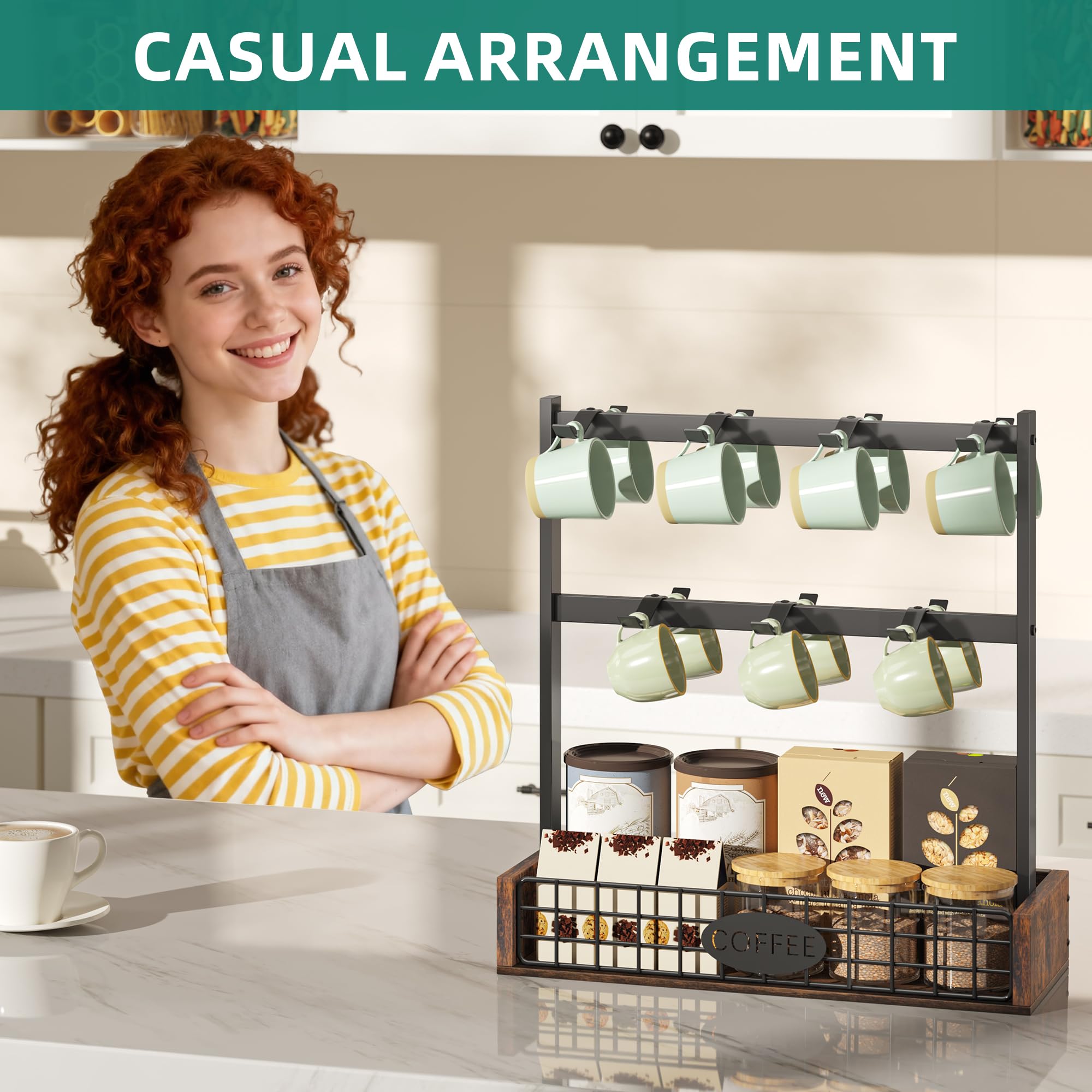 YITAHOME Countertop Mug Holder - 7 Hooks & Storage Base | Metal Frame | Black 5