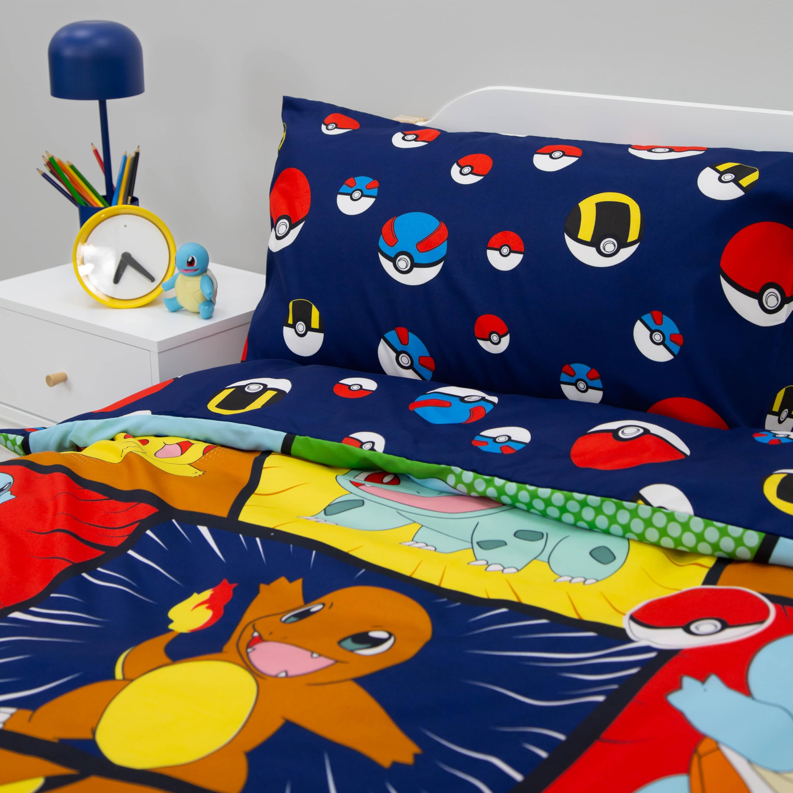 Pokémon Single Duvet Cover and Pillowcase Set - Reversible Pikachu & Starters Design | UK Single Size 8