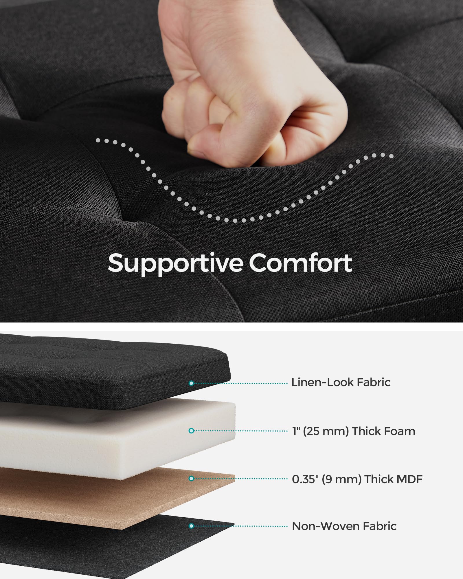 SONGMICS MAZIE Storage Ottoman Bench - 76 cm Folding Foot Rest | 89L Capacity | Ink Black 4