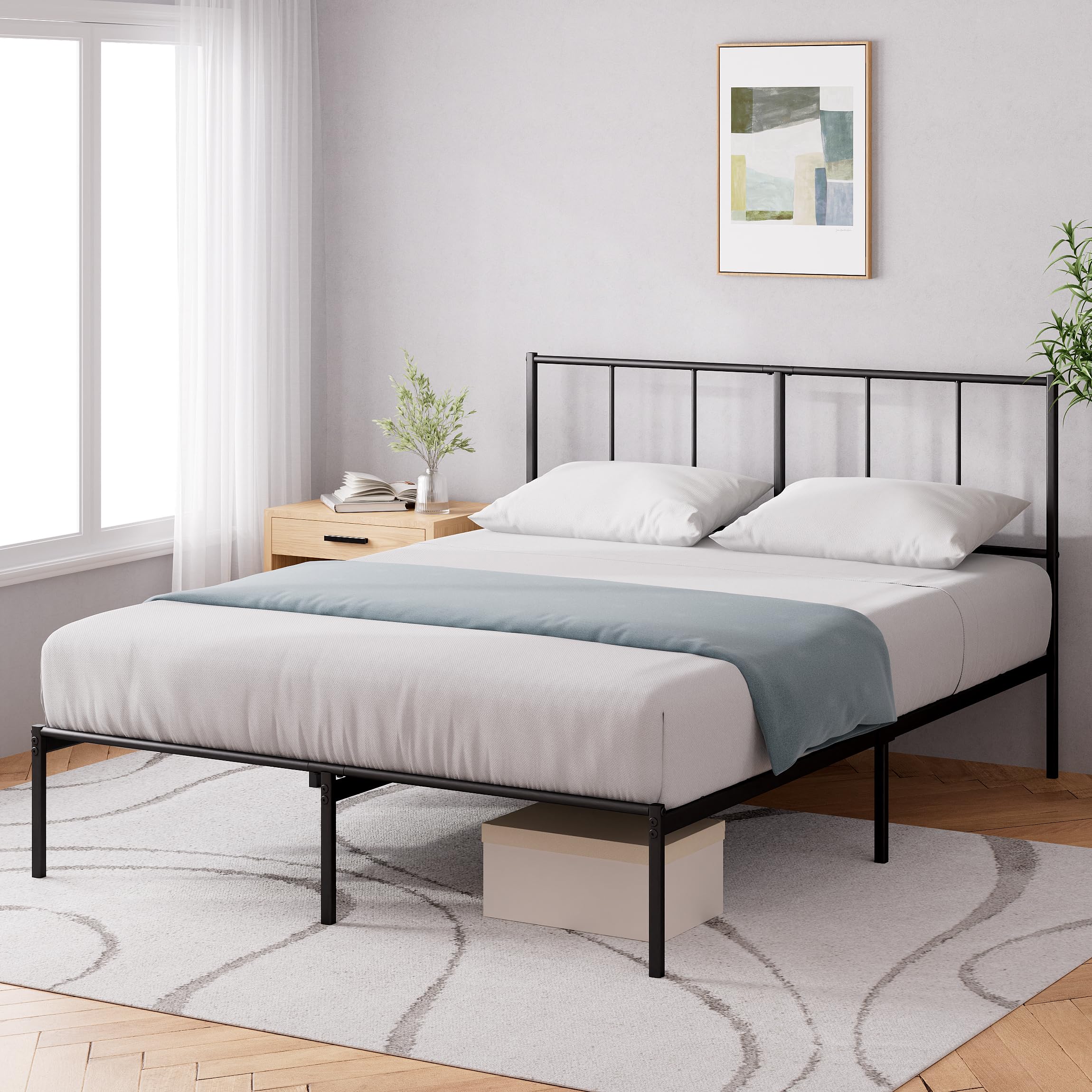 Zinus Justin Double Bed Frame with Headboard - Black Metal | 135 x 190 cm | 14'' Storage Clearance 4