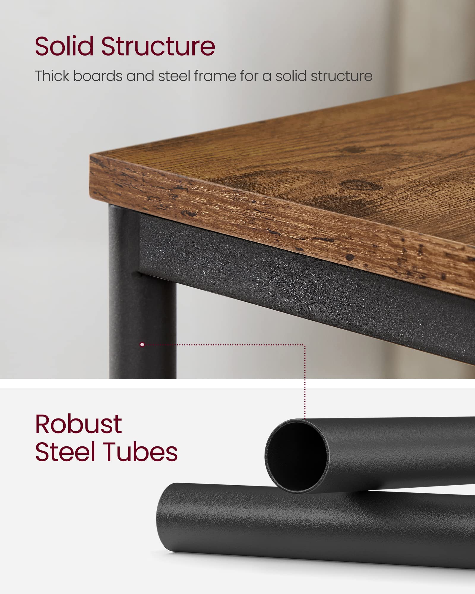 VASAGLE Set of 2 Side Tables - Rustic Brown Shelves & Steel Frame | 30 x 38.5 x 50 cm 6
