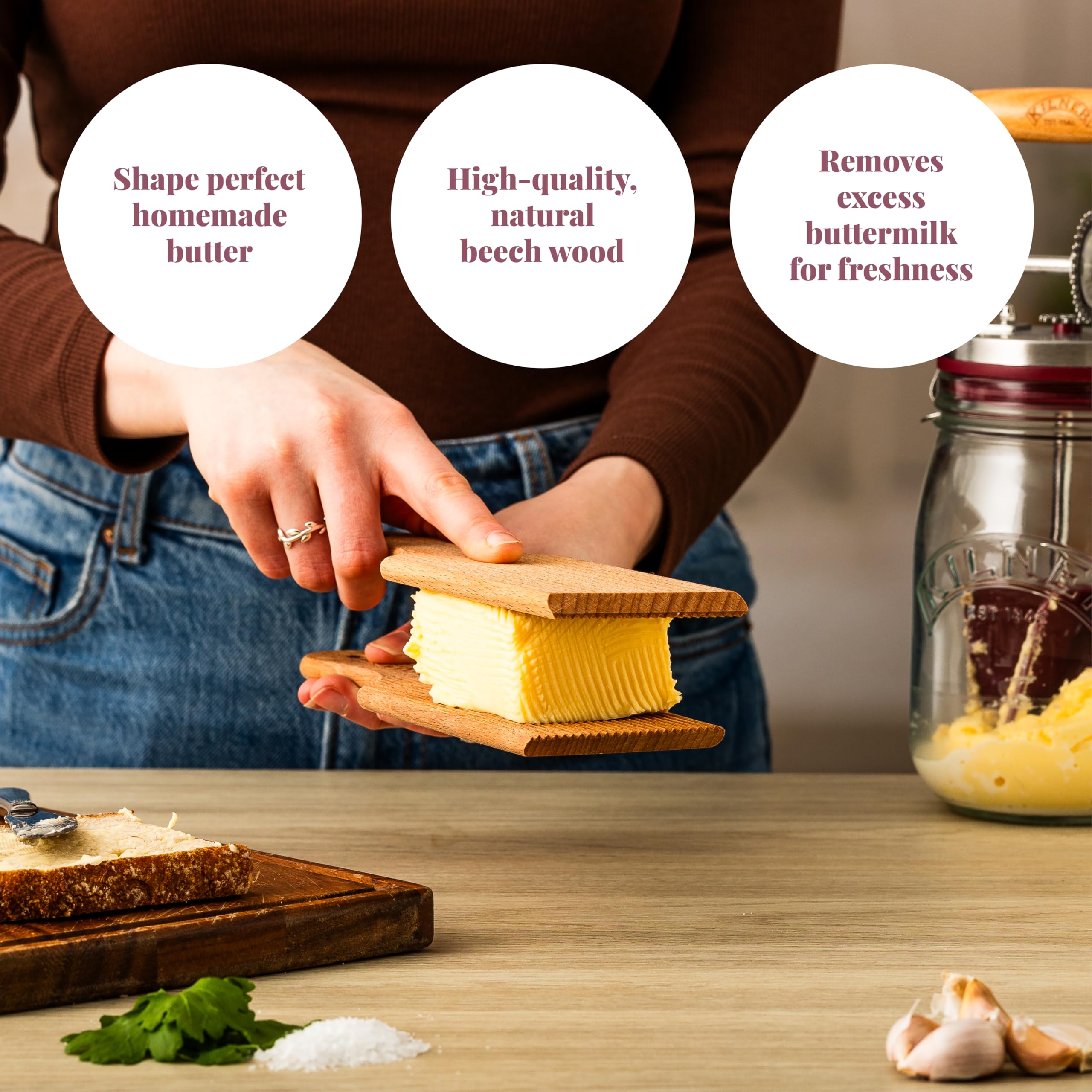 Kilner Butter Paddles Set of 2 Natural Beech Wood Paddles for Shaping Homemade Butter | 23cm Length 5