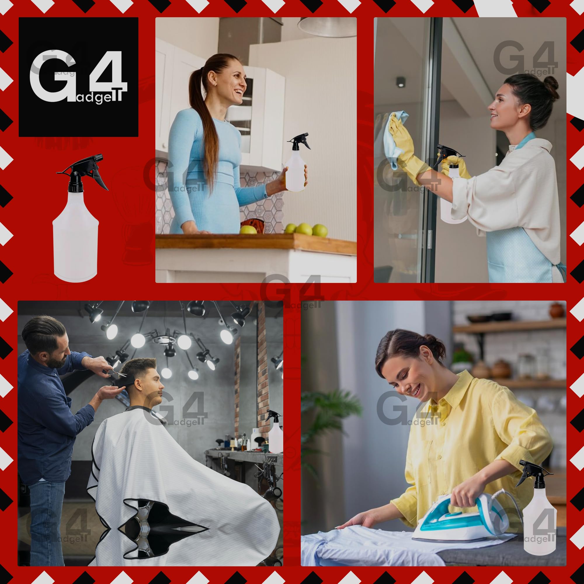 G4GADGET 1 Litre Plastic Spray Bottle - Clear, Leak Proof Trigger for Cleaning & Ironing 7