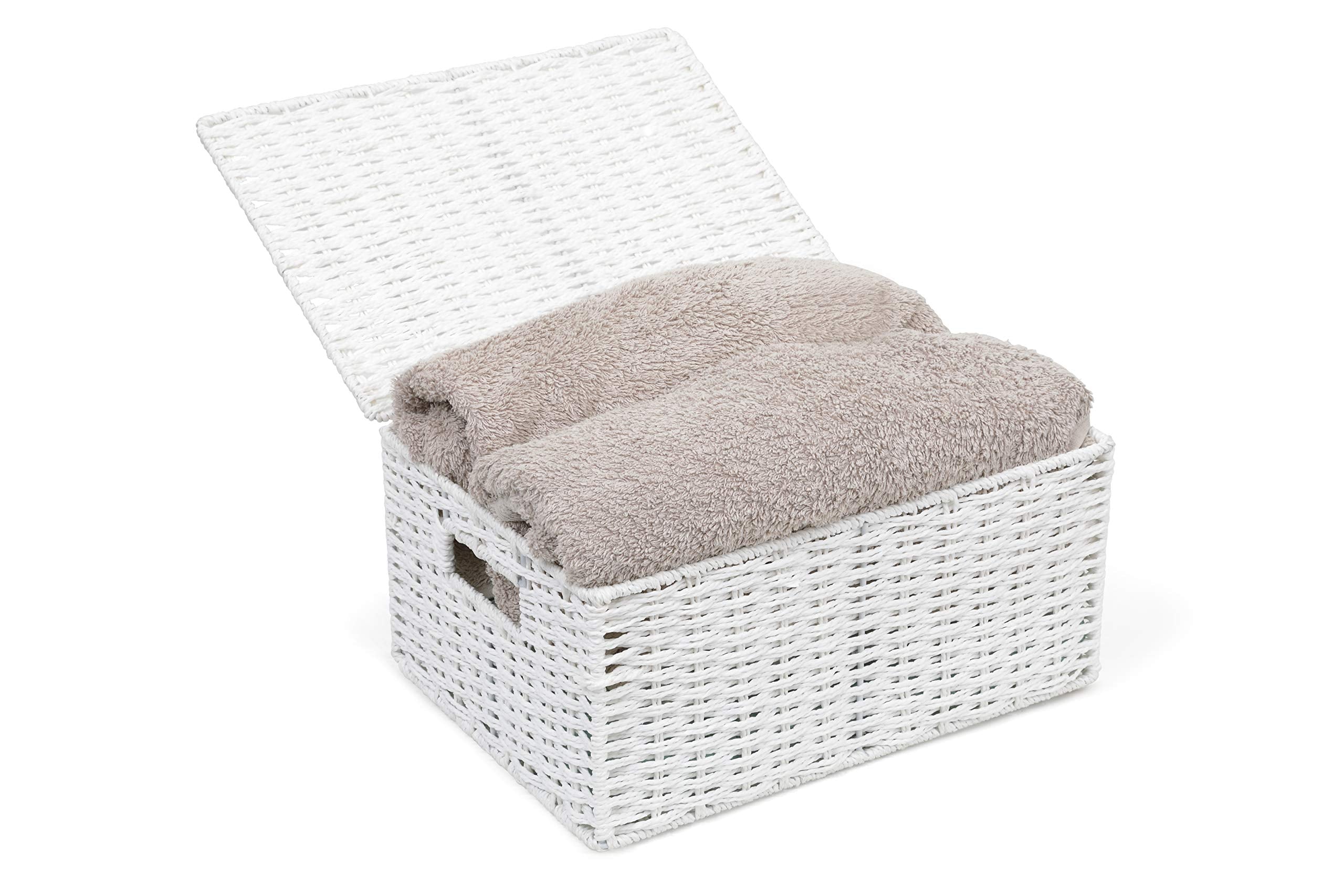 ARPAN Paper Rope Storage Basket Box with Lid - White, Large (W33cm x D24cm x H15.5cm) 7