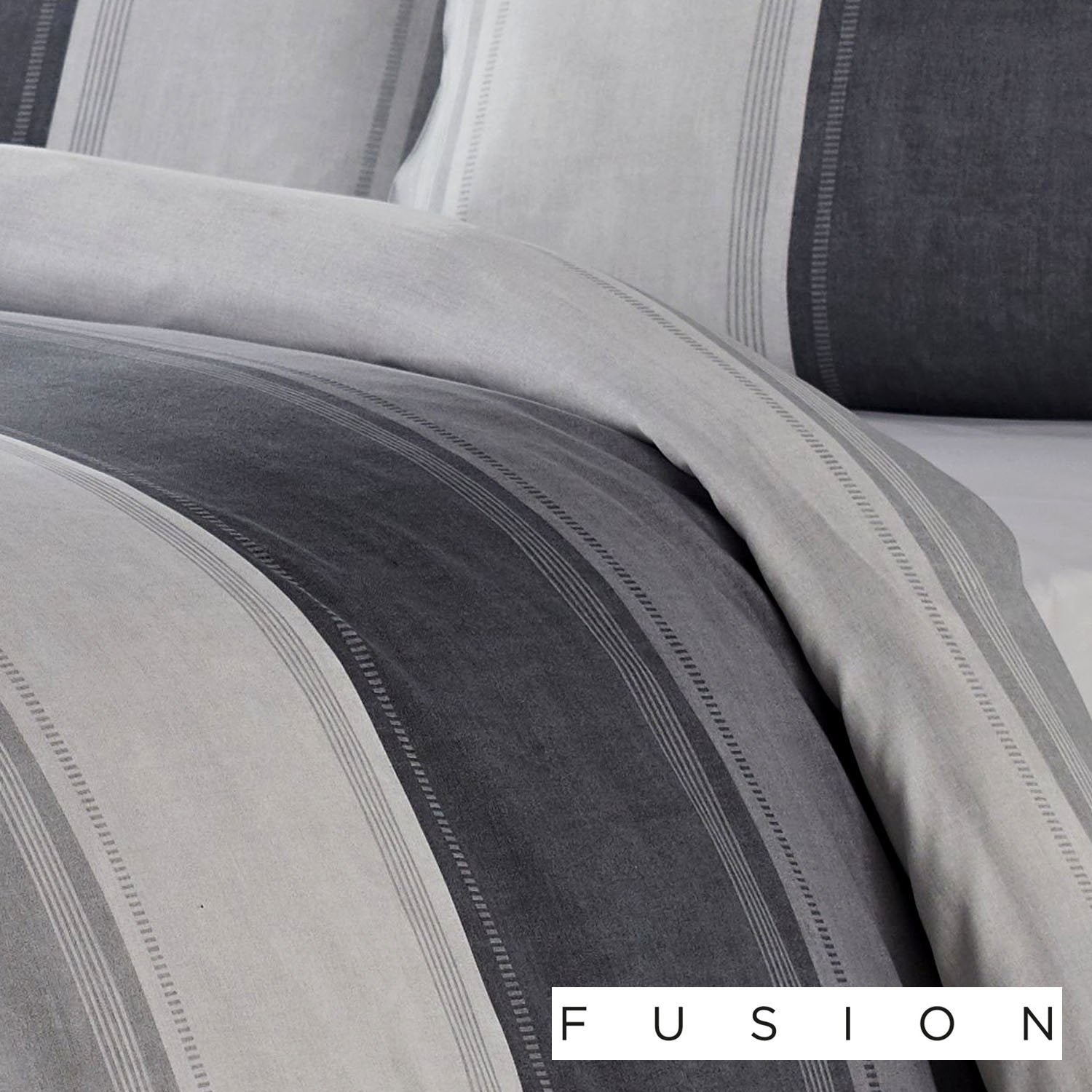 Fusion Betley Stripe Duvet Cover Set - Single Size | 52% Polyester/48% Cotton | Grey 3