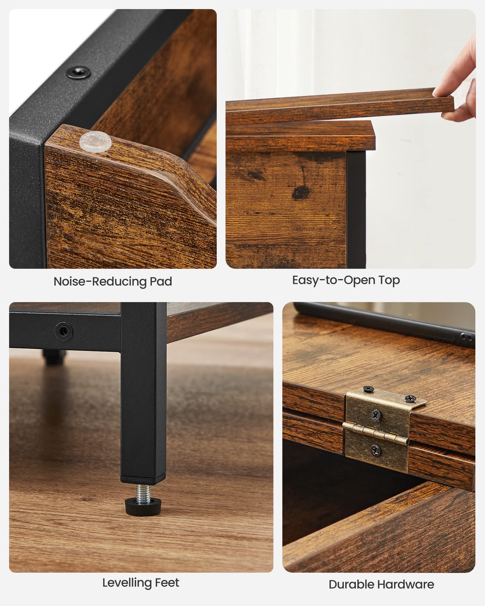 VASAGLE Slim Side Table with Charging Station | Rustic Brown & Black | 60 x 31.5 x 60 cm 8