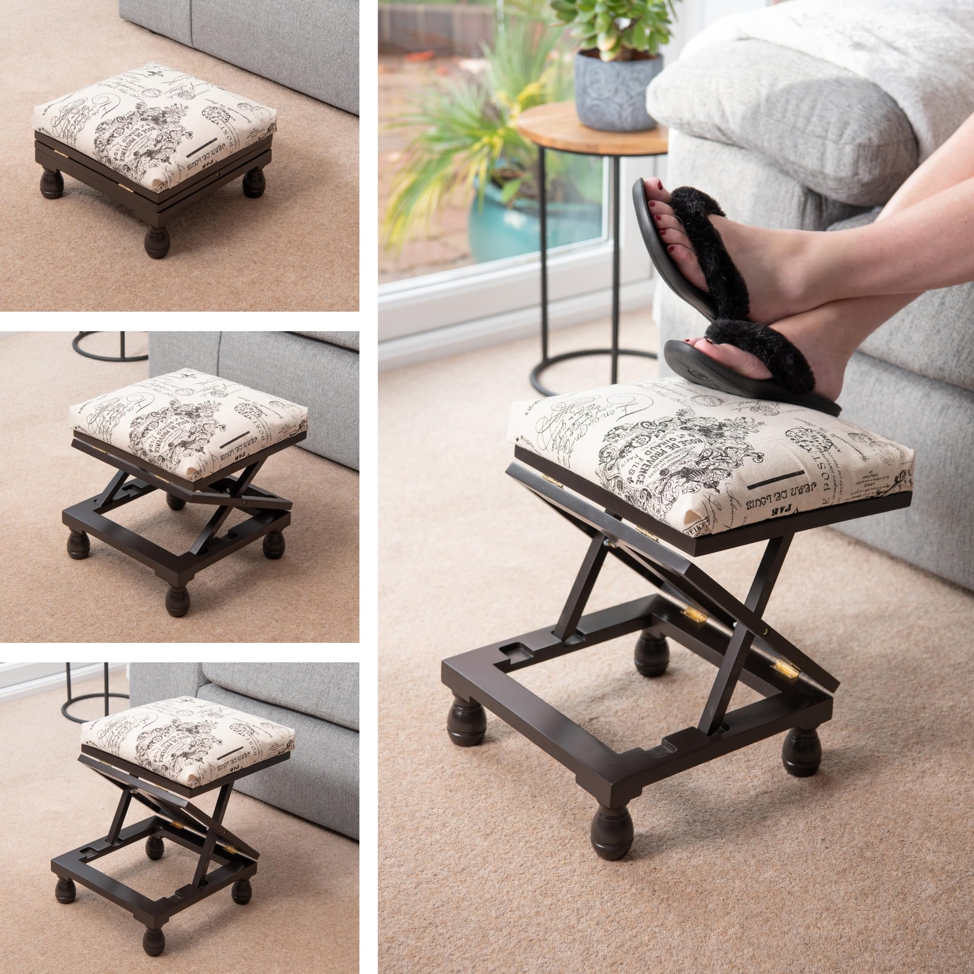 Greenhurst Adjustable 3-Position Footstool with Solid Wood Frame | Mahogany Finish | 38cm Max Height 2