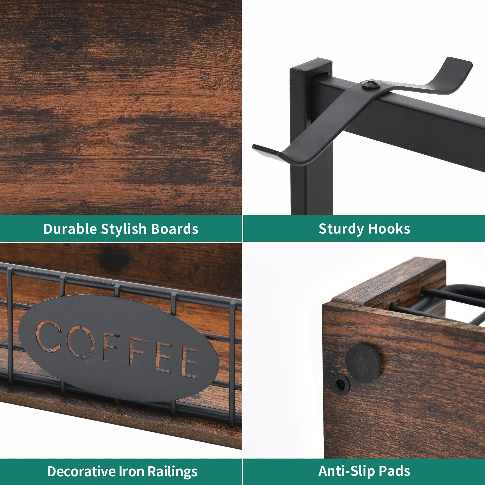 YITAHOME Countertop Mug Holder - 7 Hooks & Storage Base | Metal Frame | Black 7