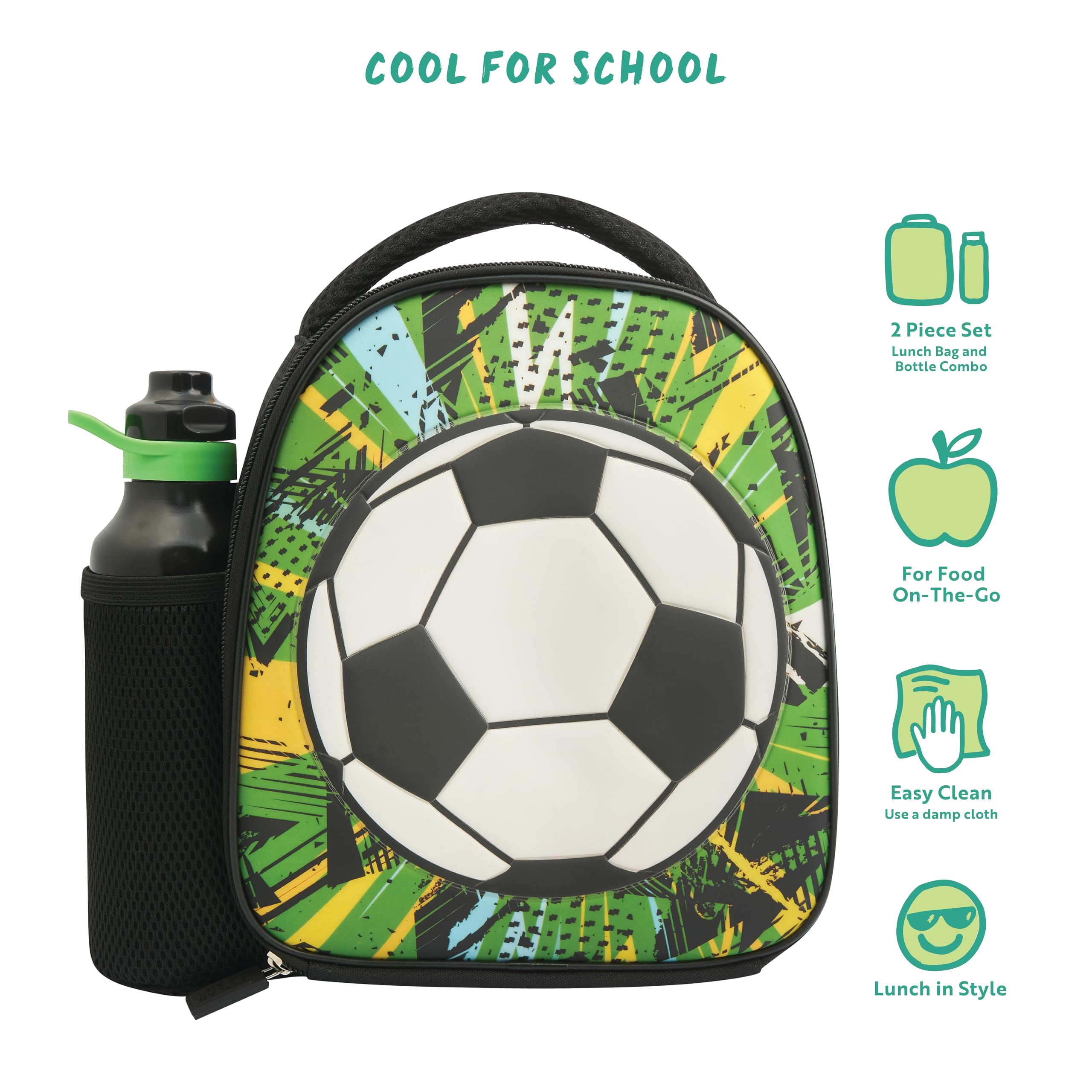 Polar Gear Football Energy Insulated Lunch Bag with 600ml Water Bottle | Black Polyester 4