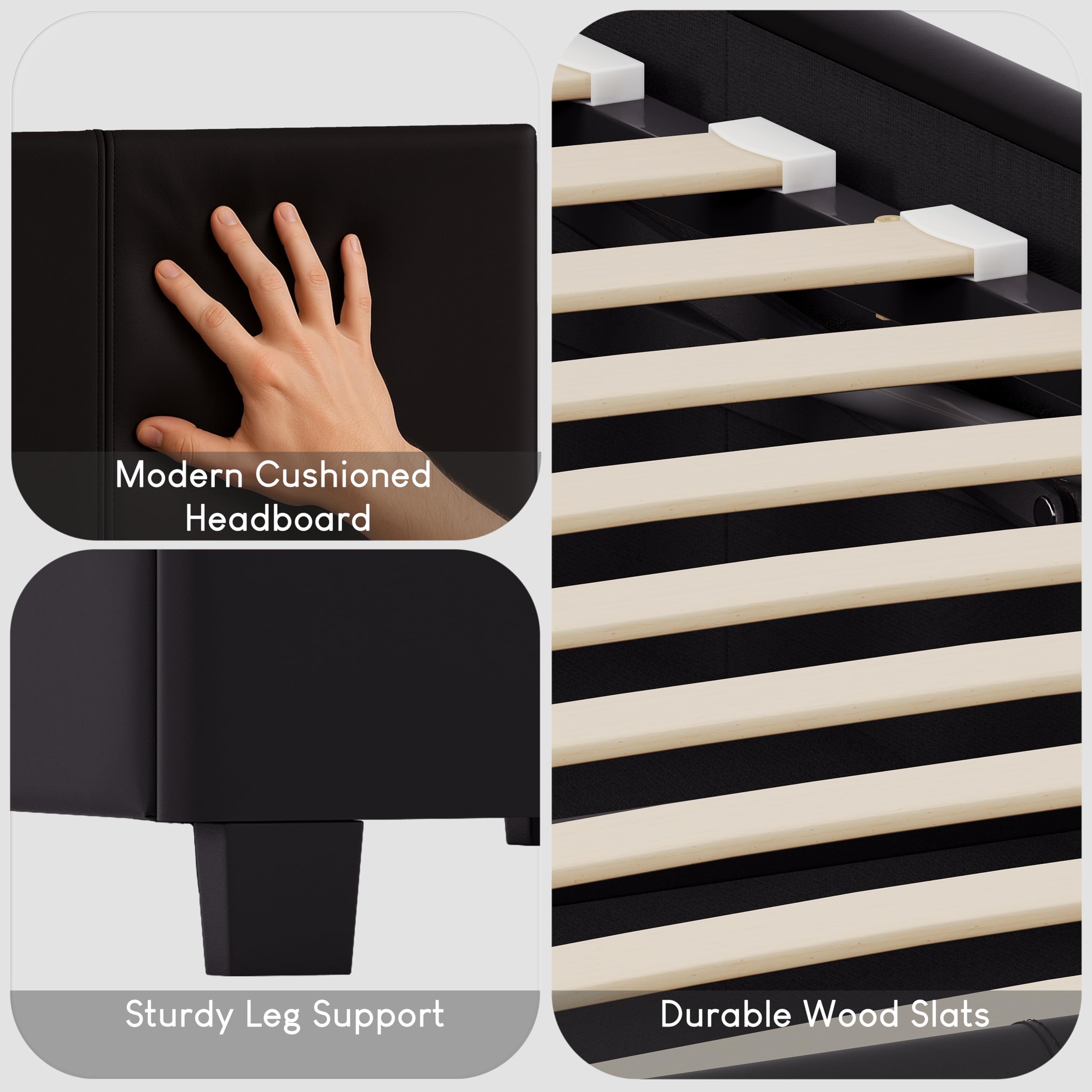 Vida Designs Lisbon Upholstered Bed Frame - Small Double 4ft | Black Faux Leather | Low Foot End 7