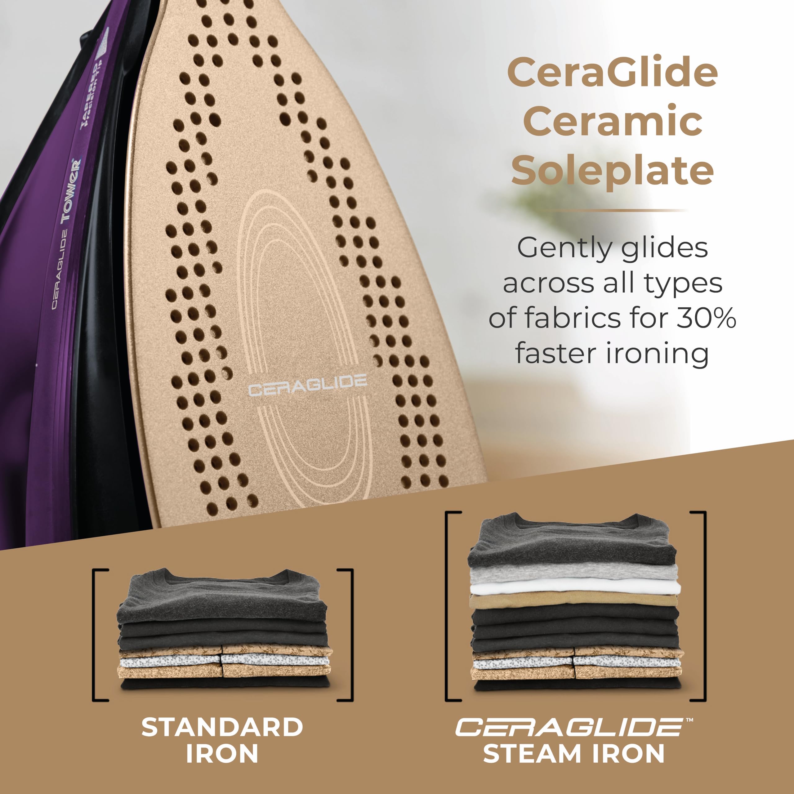 Tower T22008 CeraGlide Cordless Steam Iron - 2400W Power | Ceramic Soleplate | Cordless/Corded Use 4