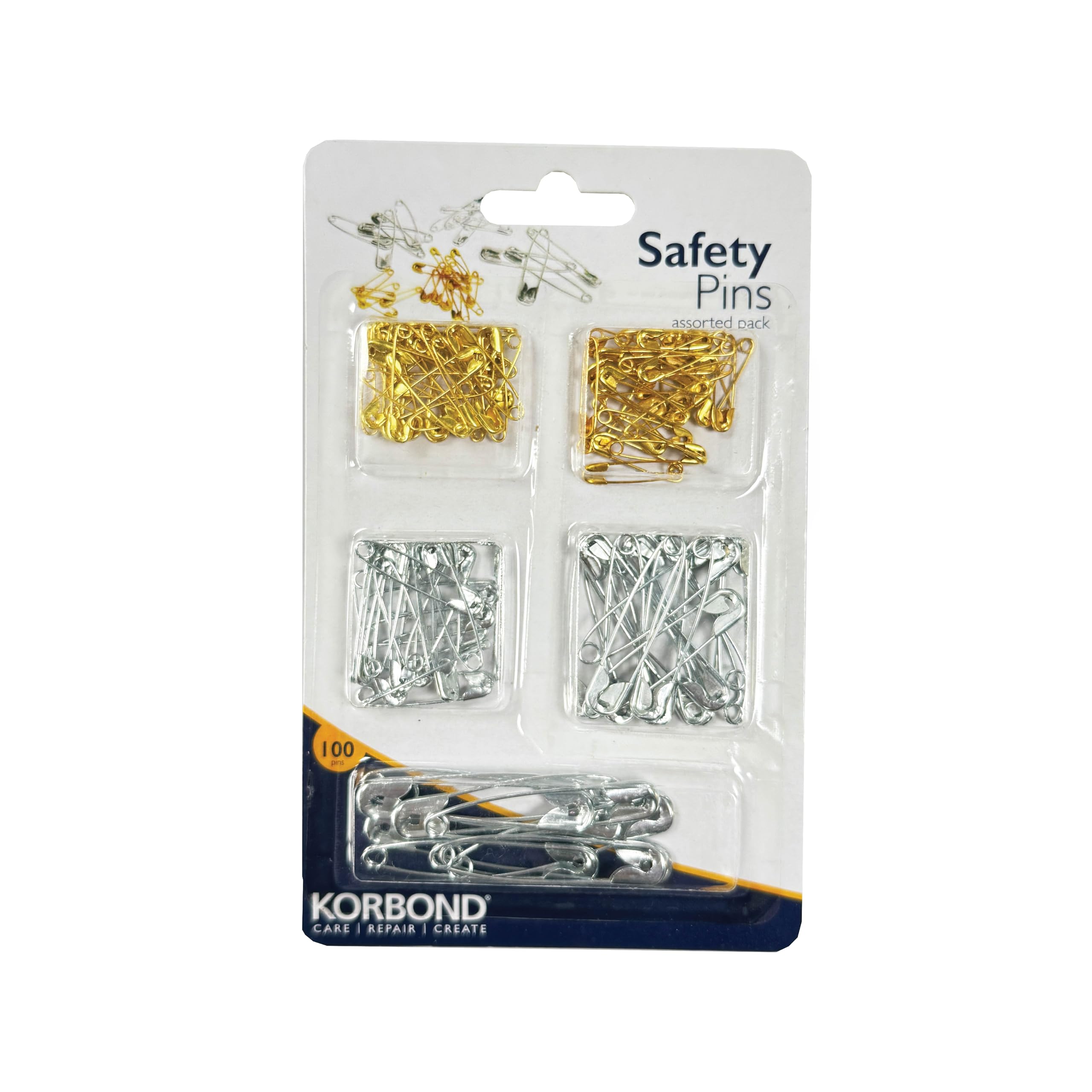 KORBOND Safety Pins - 100 Assorted Size Metal Pins for Sewing & Crafting | Rust Resistant 1