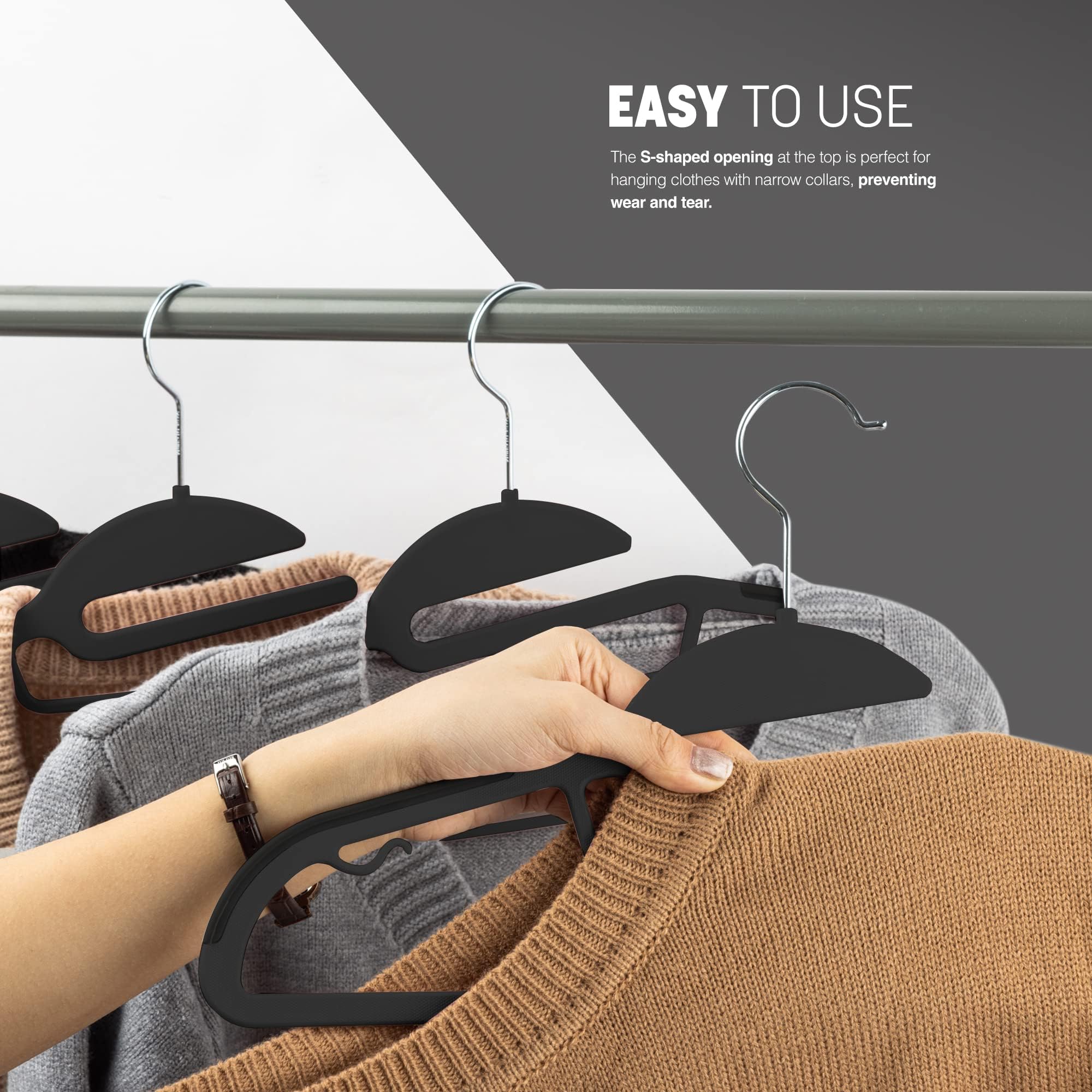 KEPLIN 50 Pack Non-Slip Plastic Hangers - Slimline Space Saving Design | 360° Hooks | Black 5