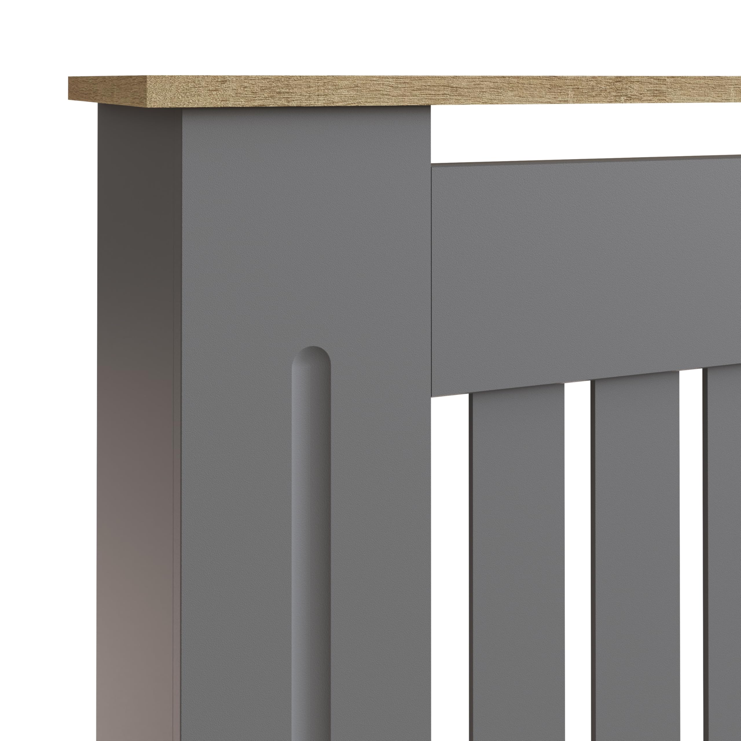 GFW Longslow Medium Radiator Cover - Grey Engineered Wood | Slatted Design | Freestanding 3