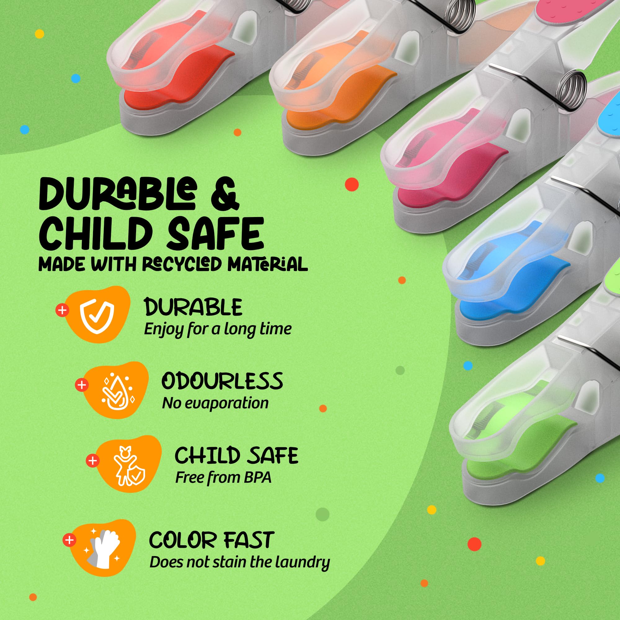PORTENTUM Clothes Pegs with Non-Slip Silicone Grip - 20 Pack Multicolour | Weather-Resistant Plastic 6