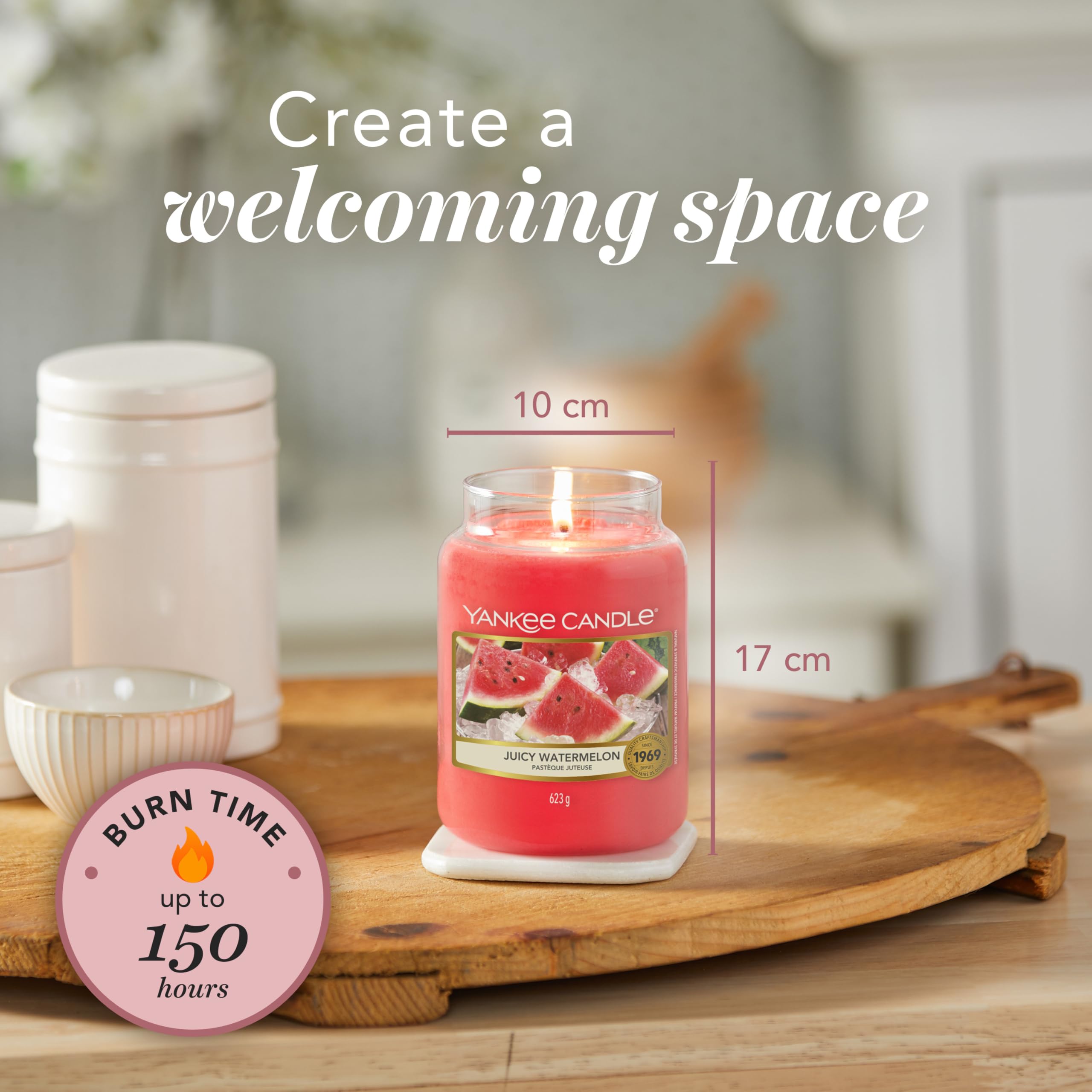Yankee Candle Scented Candle - Juicy Watermelon Large Jar | Up to 150 Hours Burn Time | 623g 5