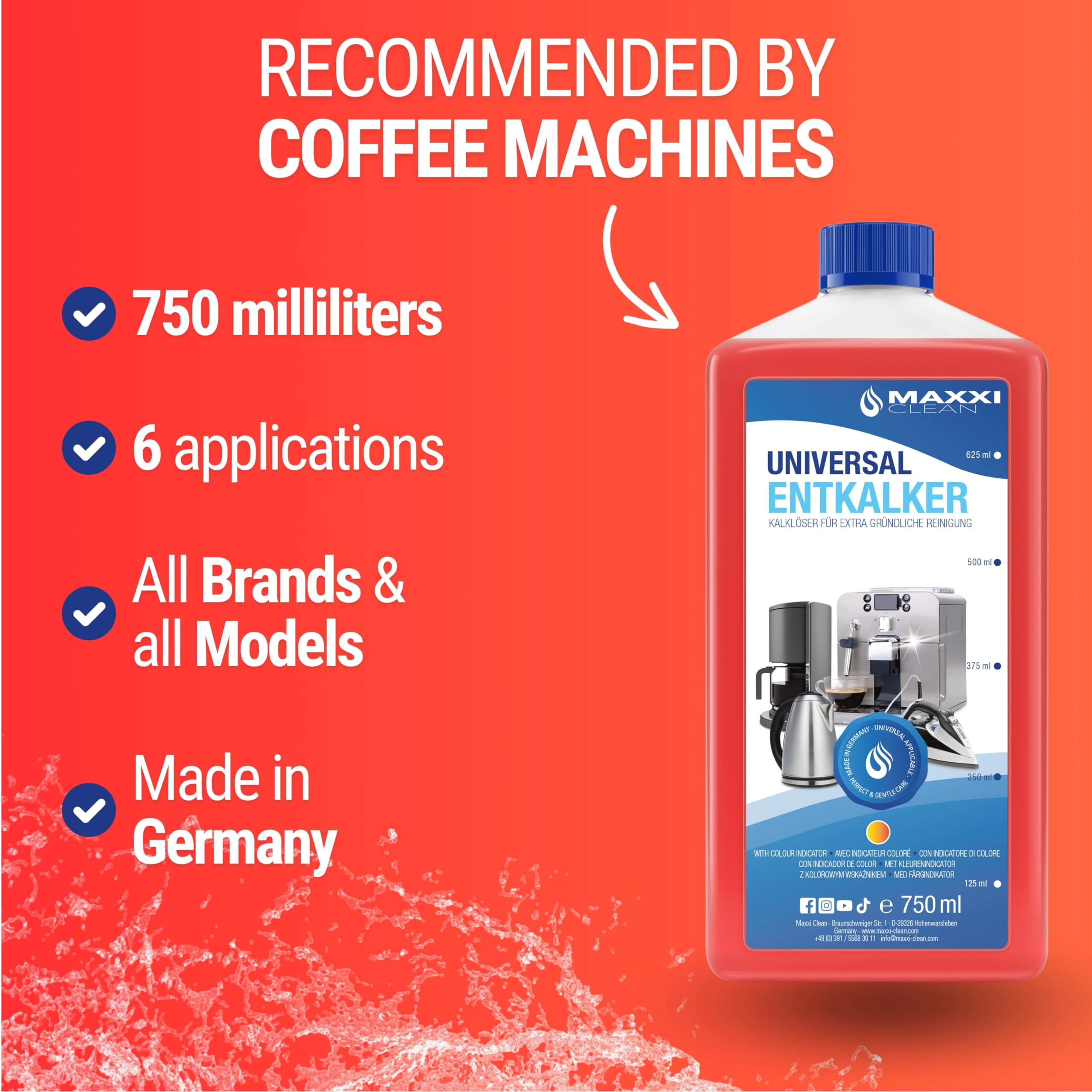 Maxxi Clean Universal Liquid Descaler - 750 ml | For Coffee Machines, Kettles & Household Appliances | Made in Germany 4