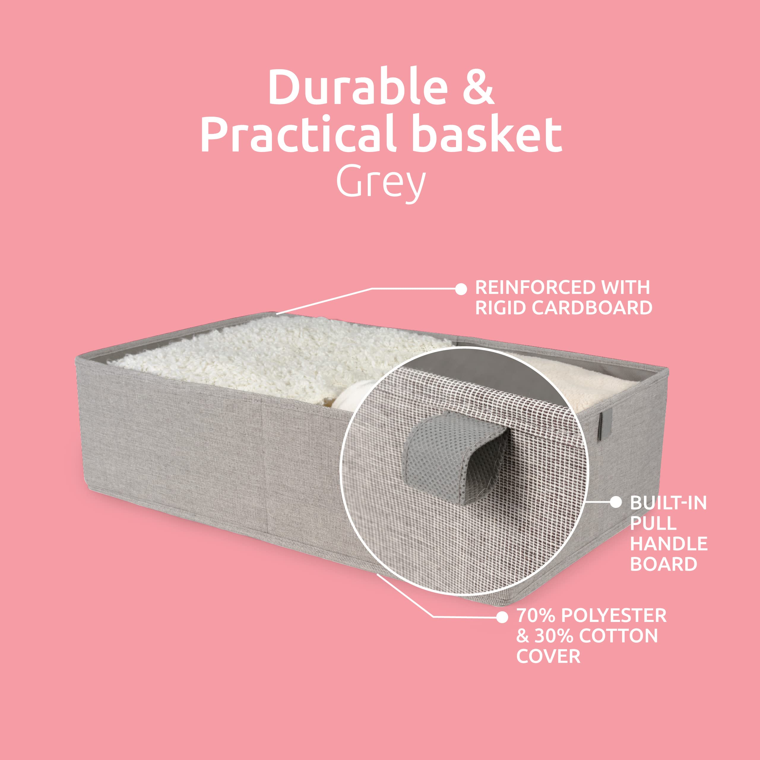 Compactor Oxford XL Storage Box - Grey | 56x36x16.5 cm | Durable Oxford Fabric & Cardboard 5
