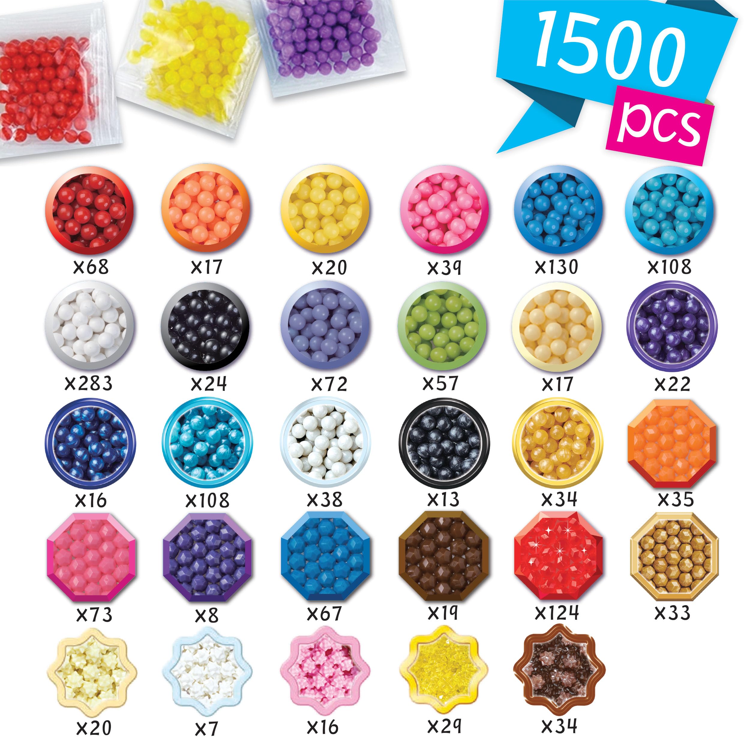 Aquabeads Ocean Splash Scene Beading Kit - 1500 Beads, 29 Colors | Ages 4+ 5
