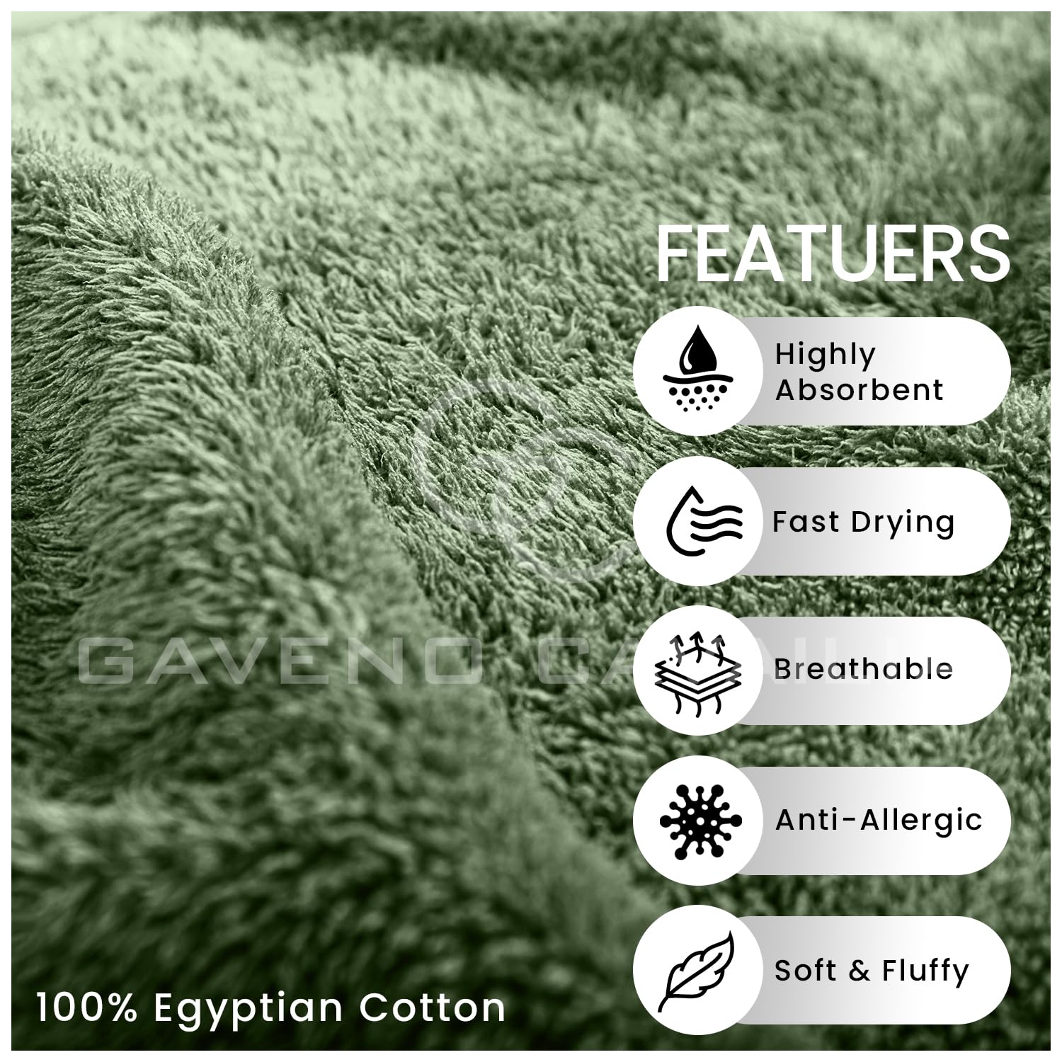 GC GAVENO CAVAILIA 8 Piece Egyptian Cotton Towel Set - 450 GSM | Sage Green | Quick Dry 4